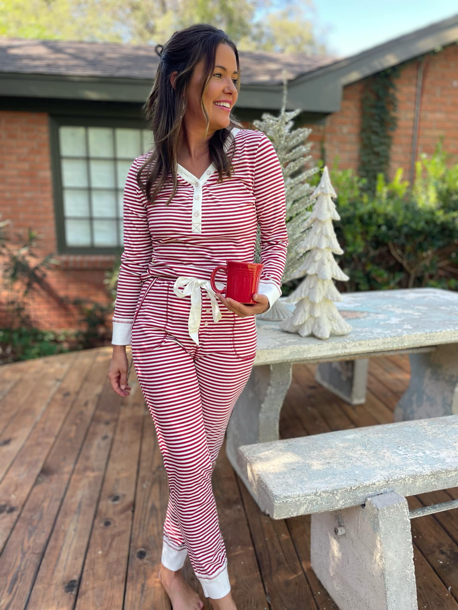 PREORDER: Women's Candy Striped Pajama Pants Set - Soft Cotton Sleepwear for Lounge & Bedtime - Cozy Nightwear for Relaxing at Home