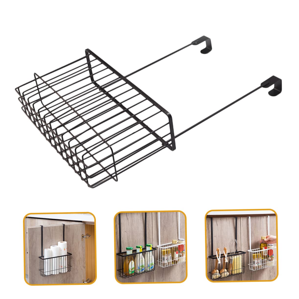 Over The Cabinet Door Organizer - Heavy Duty Carbon Steel Hanging Storage Basket for Kitchen & Bathroom - No Drill Installation - Perfect for Organizing Bakeware, Spices, and Cleaning Supplies - Space Saving Solution for Small Homes and Apartments