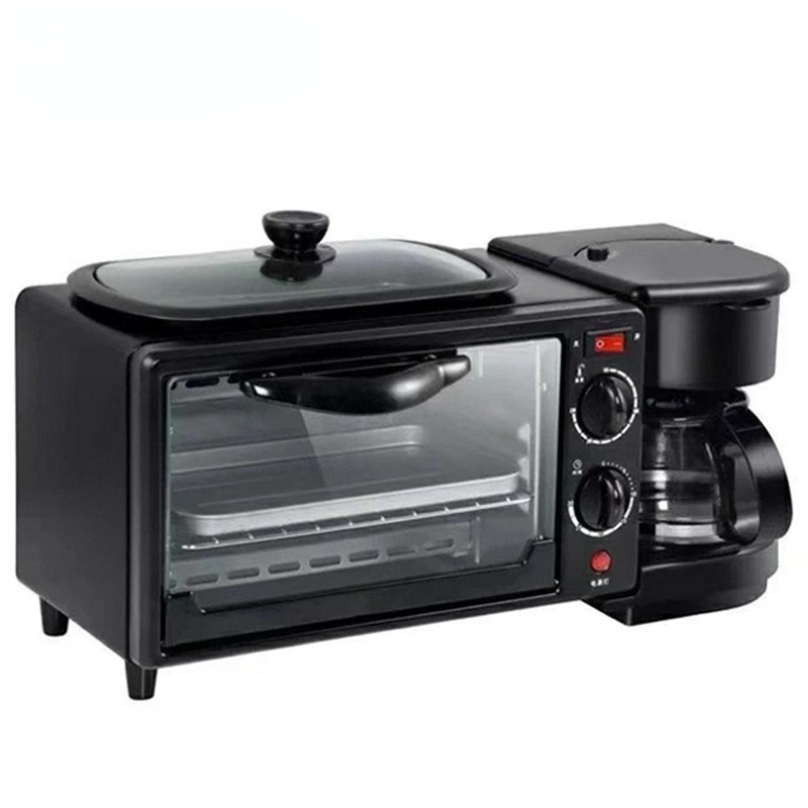 9L 3-in-1 Multi-Function Breakfast Toaster Oven - Electric Coffee Maker, Pizza & Egg Tart Baker, Frying Pan & Tea Pot - Perfect for Home, Office & Dorm Use
