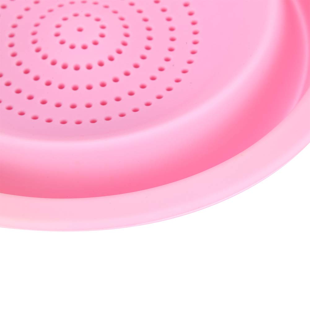 **Foldable Silicone Kitchen Drain Basket & Food Strainer - Reusable, Portable, Dishwasher Safe (Pink) - Perfect for Washing Fruits, Vegetables, and Draining Pasta**