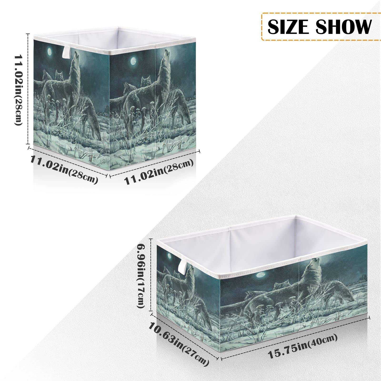 DOMIKING Foldable Storage Bins with Sturdy Handle - Wolves Howling Moon Design, Decorative Cuboid Organization Baskets for Closet, Shelves, Bedroom - Perfect for Gift Wrapping, Home Decor & Seasonal Storage