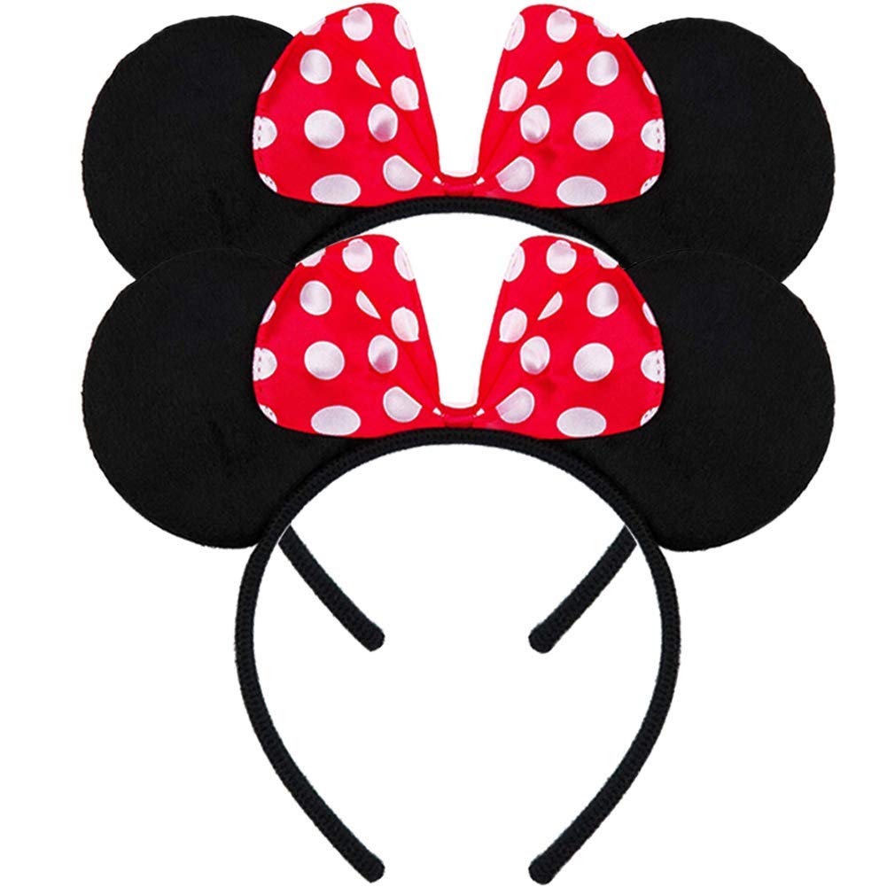 2 Pcs Mickey and Minnie Mouse Ears Headbands - Disney Cosplay Costume Accessories for Birthday Parties, Halloween, and Theme Park Visits (Perfect for Boys and Girls)