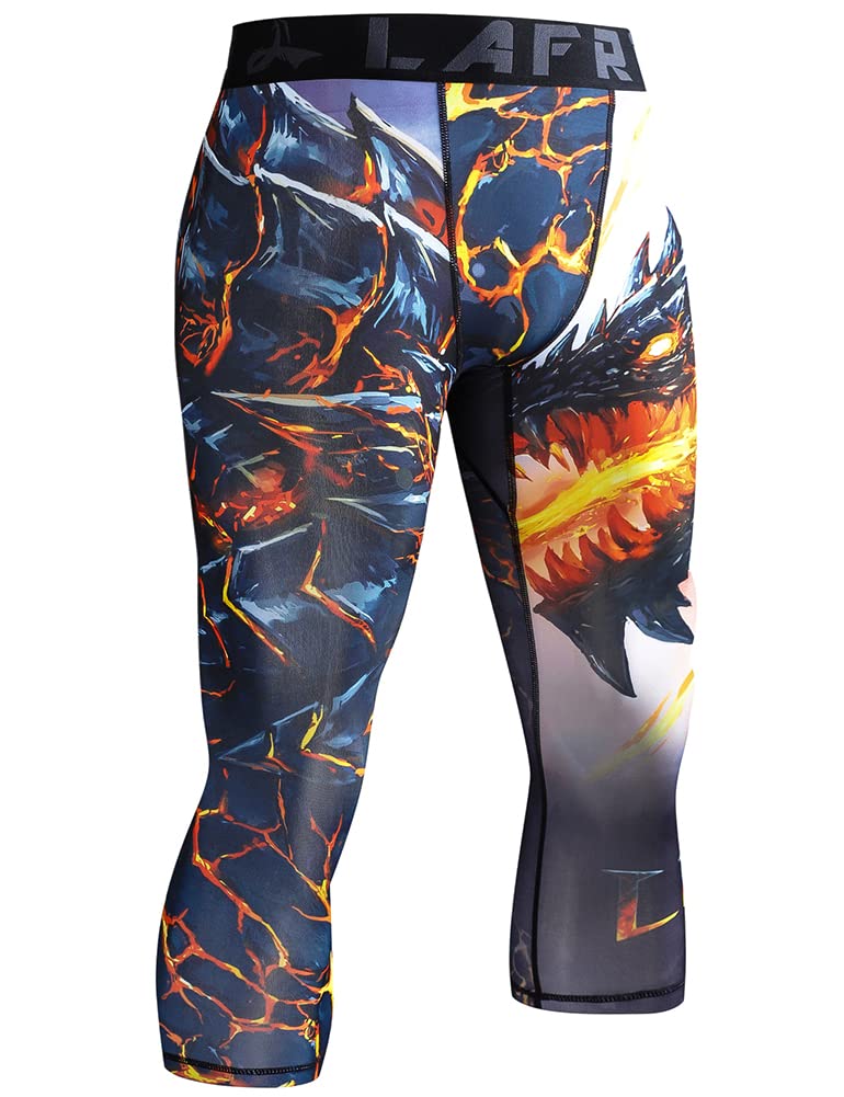 LAFROI Men's Compression 3/4 Tights Leggings with Pocket - Breathable Workout Running Yoga Gym Athletic Pants for Men - Non-Slip Waistband & Moisture Wicking