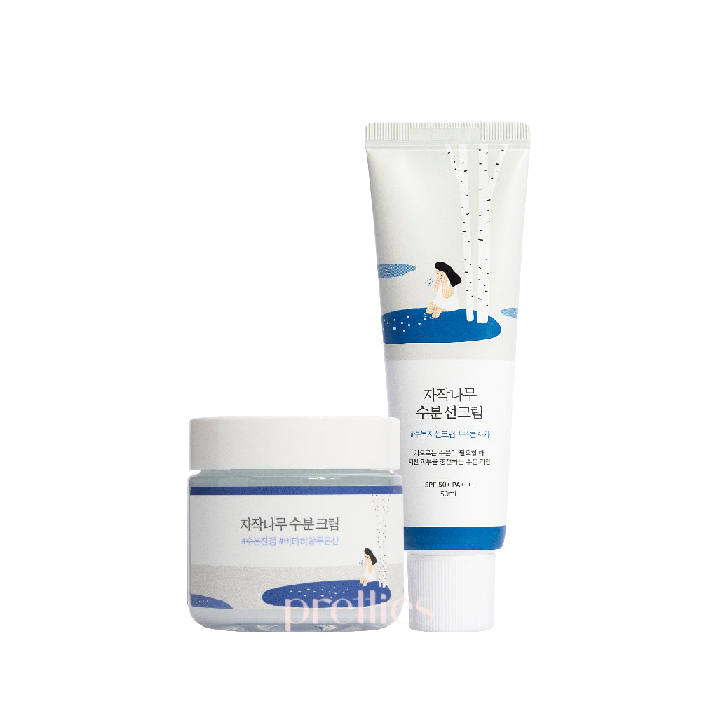 ROUND LAB Birch Juice Moisturizing Sunscreen & Cream Set - SPF50+ PA++++ Korean Skincare for Dry & Sensitive Skin | Daily Hydration & Sun Protection for Face & Body