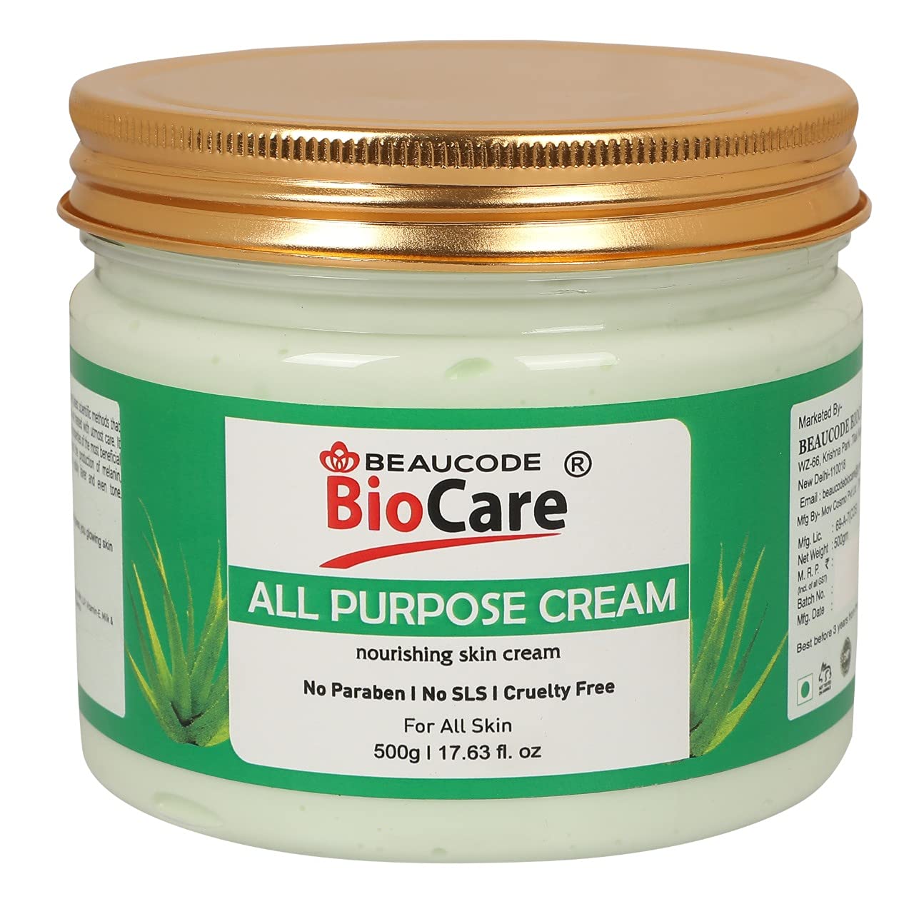 Beaucode BioCare All Purpose Face Cream - 500g Natural Moisturizer for Women & Men, All Skin Types | Paraben-Free, SLS-Free, Sulfate-Free & Cruelty-Free | Daily Hydration for Dry, Sensitive & Oily Skin