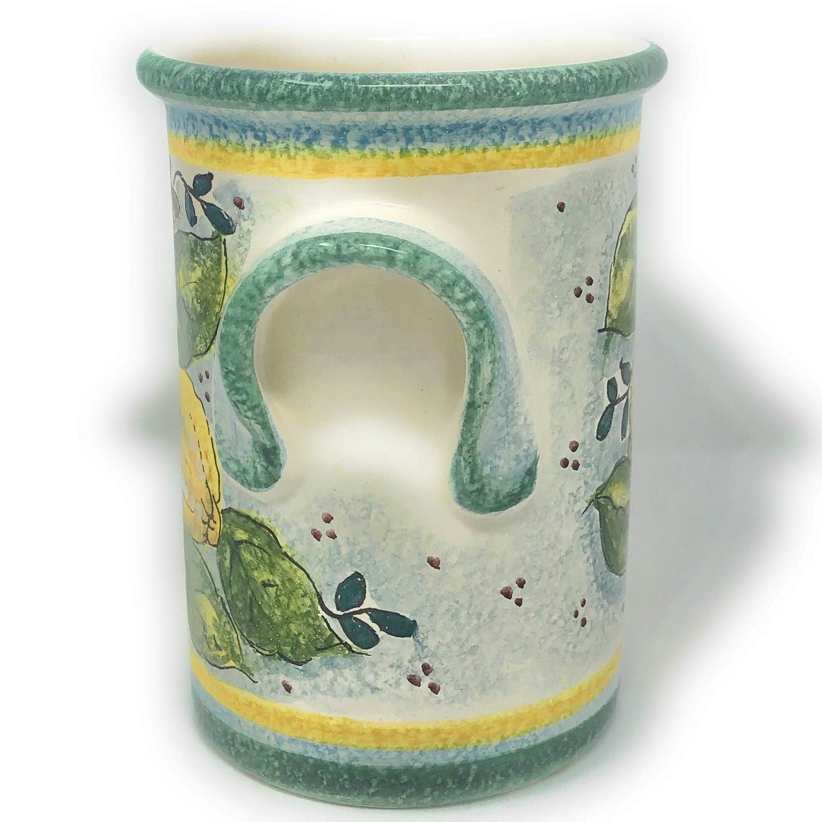 Hand Painted Italian Ceramic Utensil Holder & Wine Bottle - Tuscan Art Pottery with Lemon Decor - Made in Italy | Perfect for Kitchen Organization & Rustic Home Decor