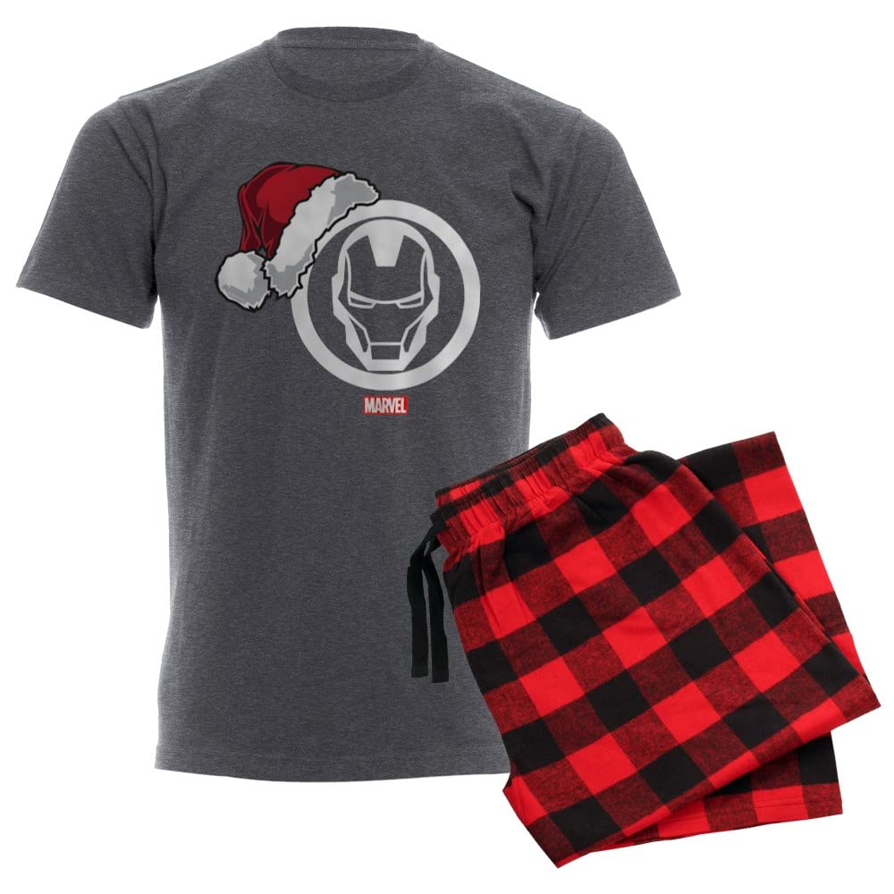 Iron Man Santa Men's Pajama Set - Soft Charcoal Lounge Pajamas for Marvel Fans - Perfect for Christmas Gifts, Holiday Parties & Cozy Winter Nights