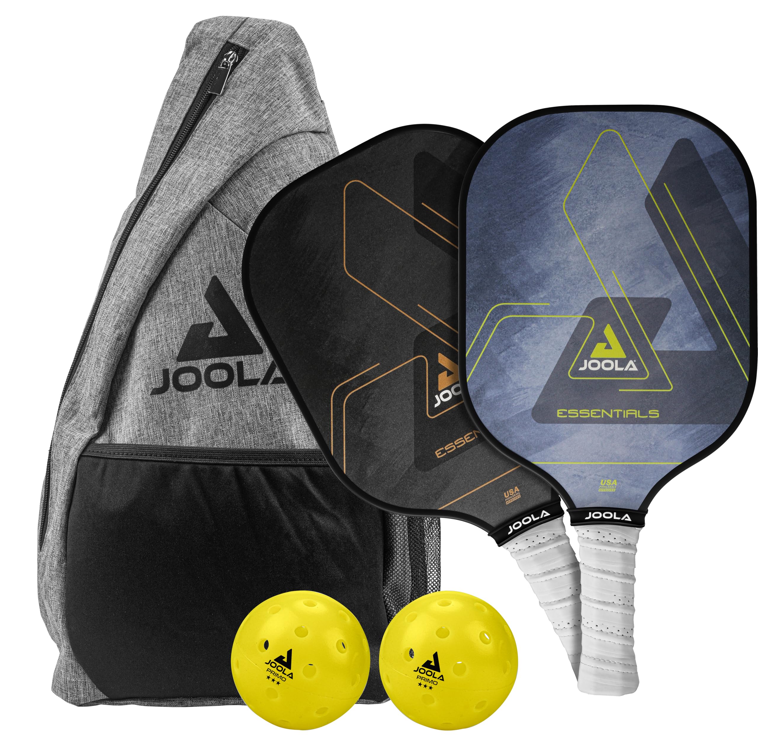 JOOLA Pickleball Paddles & Sets - USAPA Approved Carbon Fiber/Fiberglass Paddles with Enhanced Spin & Control (Agassi Shape or Essentials) - Includes Balls & Carry Bag - Perfect for Tournaments, Recreational Play & Outdoor Sports