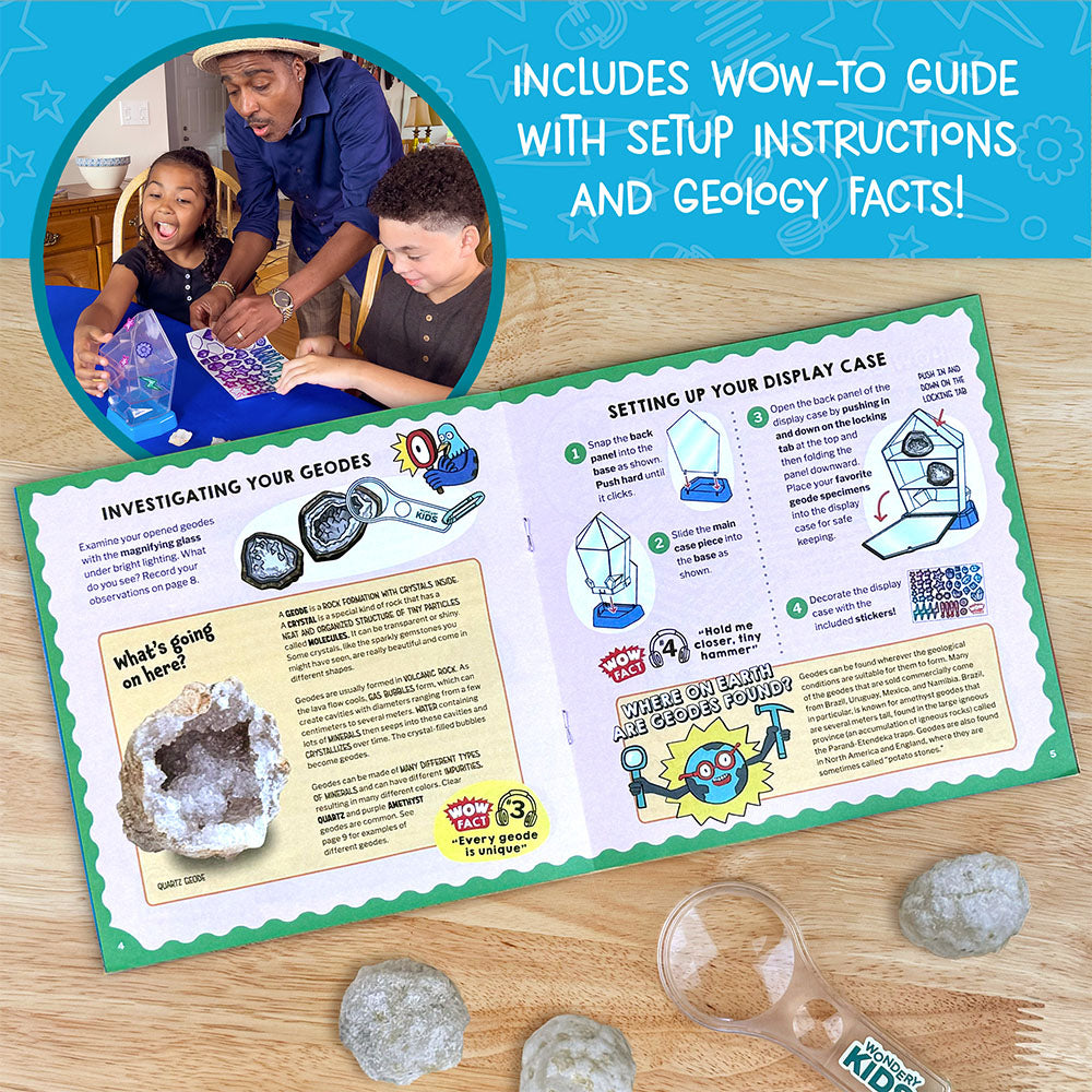 Wow in the World: Break Open Crystal Geodes Kit - Science STEM Educational Toy for Kids - Discover Real Crystals & Minerals - Perfect for Birthday Gifts & Classroom Geology Activities