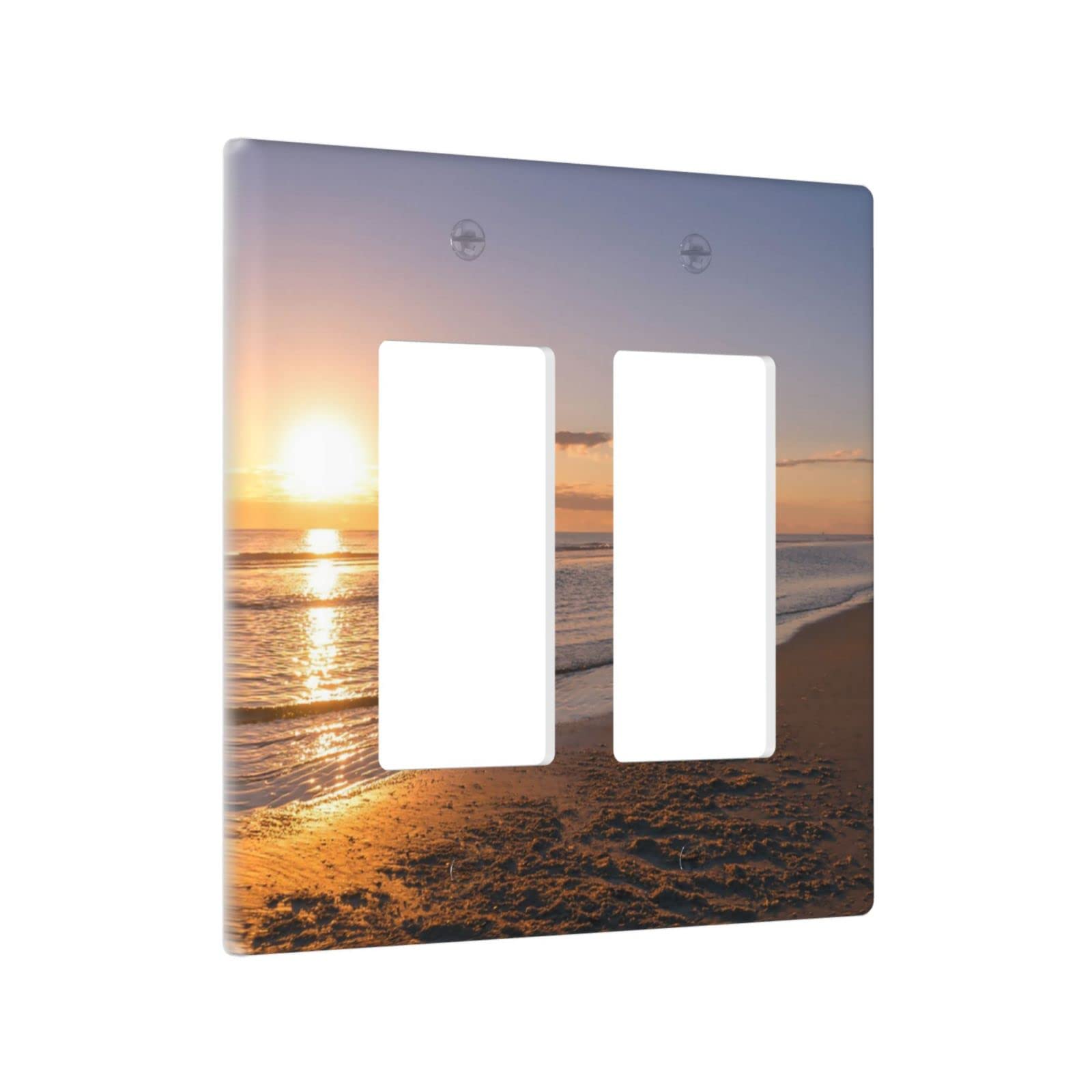 Beach Sunset Wall Plate - 2 Gang Double Rocker Decorative Light Switch Cover for Bedroom, Kitchen & Farmhouse - Coastal Home Decor, Sunset-Themed Interior Design