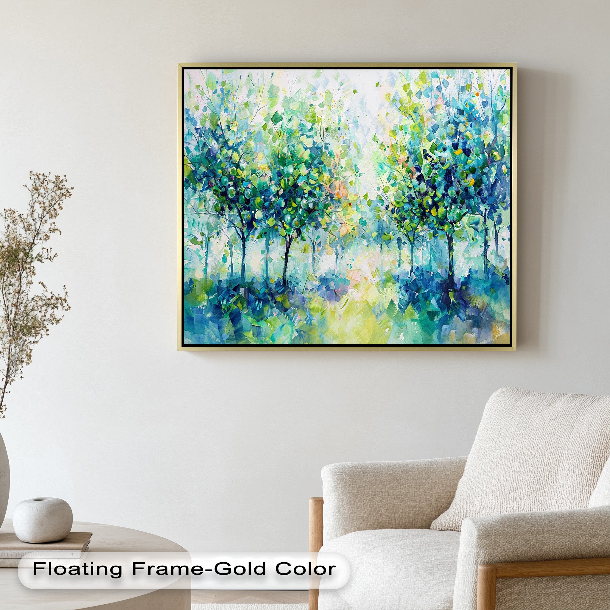 Blue & Green Forest Landscape Abstract Nature Oil Painting - Handmade Canvas Wall Art for Living Room, Bedroom & Office Decor