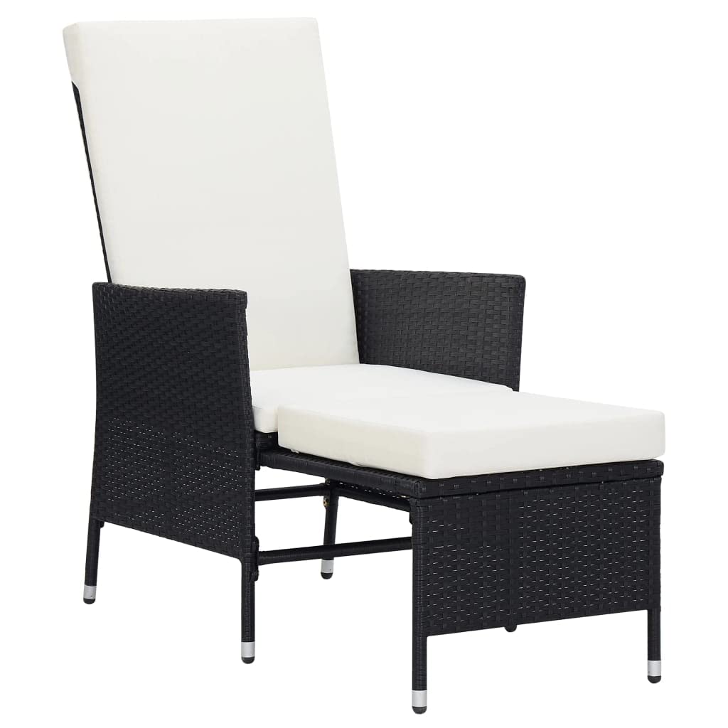 Black Poly Rattan Reclining Patio Chair with Cushions - Outdoor Lounge Furniture for Poolside, Garden, and Deck Relaxation