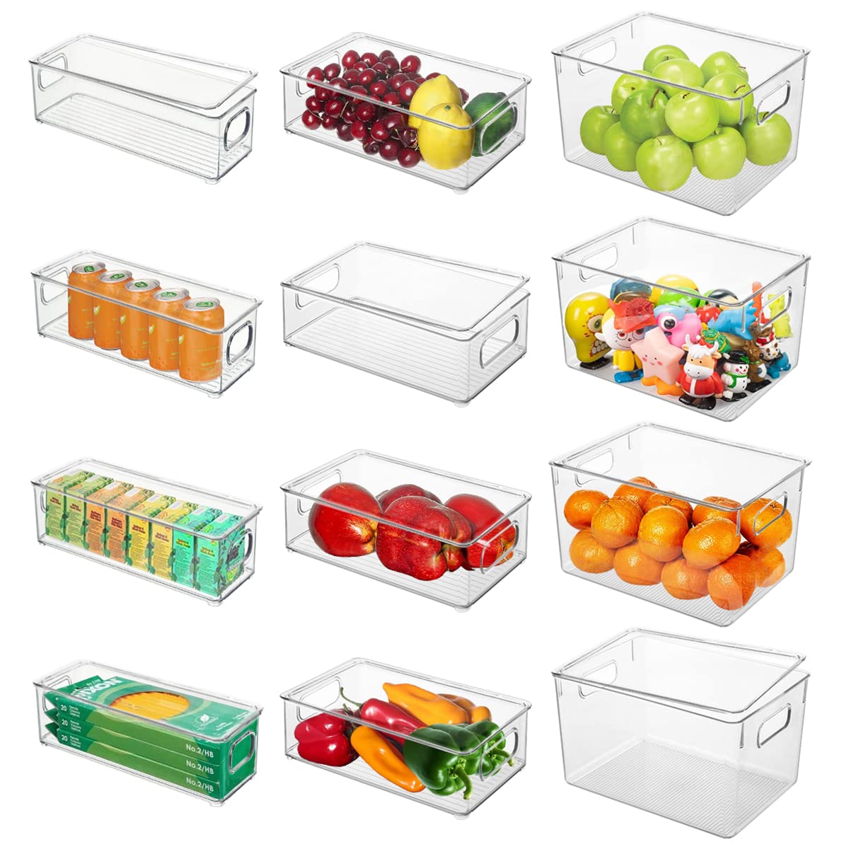 12 Pack Clear Plastic Refrigerator Organizer Bins with Lids - Freezer Storage Containers for Kitchen, Pantry & Cabinet Organization | Space-Saving Fridge Organizers by GOLIYEAN | Perfect for Meal Prep, Grocery Storage & Home Organization