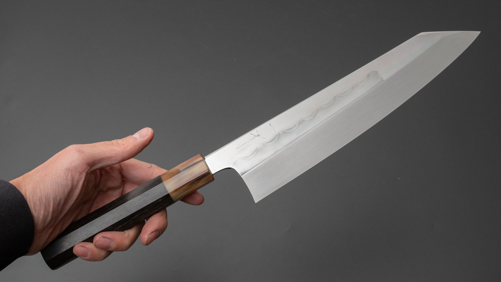 Hitohira Togashi White #1 Notaremon Mizu Honyaki Kiritsuke Gyuto 240mm Japanese Chef Knife with Taihei Ebony Handle (#077/Saya Included) - Premium Kitchen Knife for Sushi, Sashimi & Meat Cutting