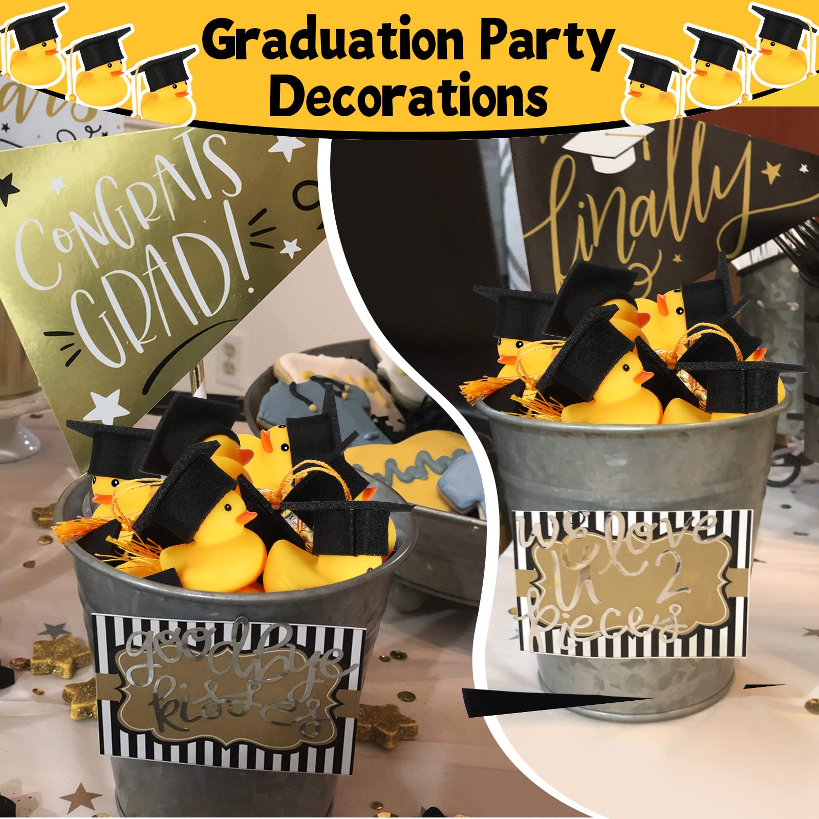 Jerify 48 Pcs Graduation Rubber Ducks with Grad Cap 2024 - Gold Diploma Themed Bath Ducks with Storage Bag - Perfect Graduation Party Favors, Student Gifts & Bath Time Fun for Celebrations