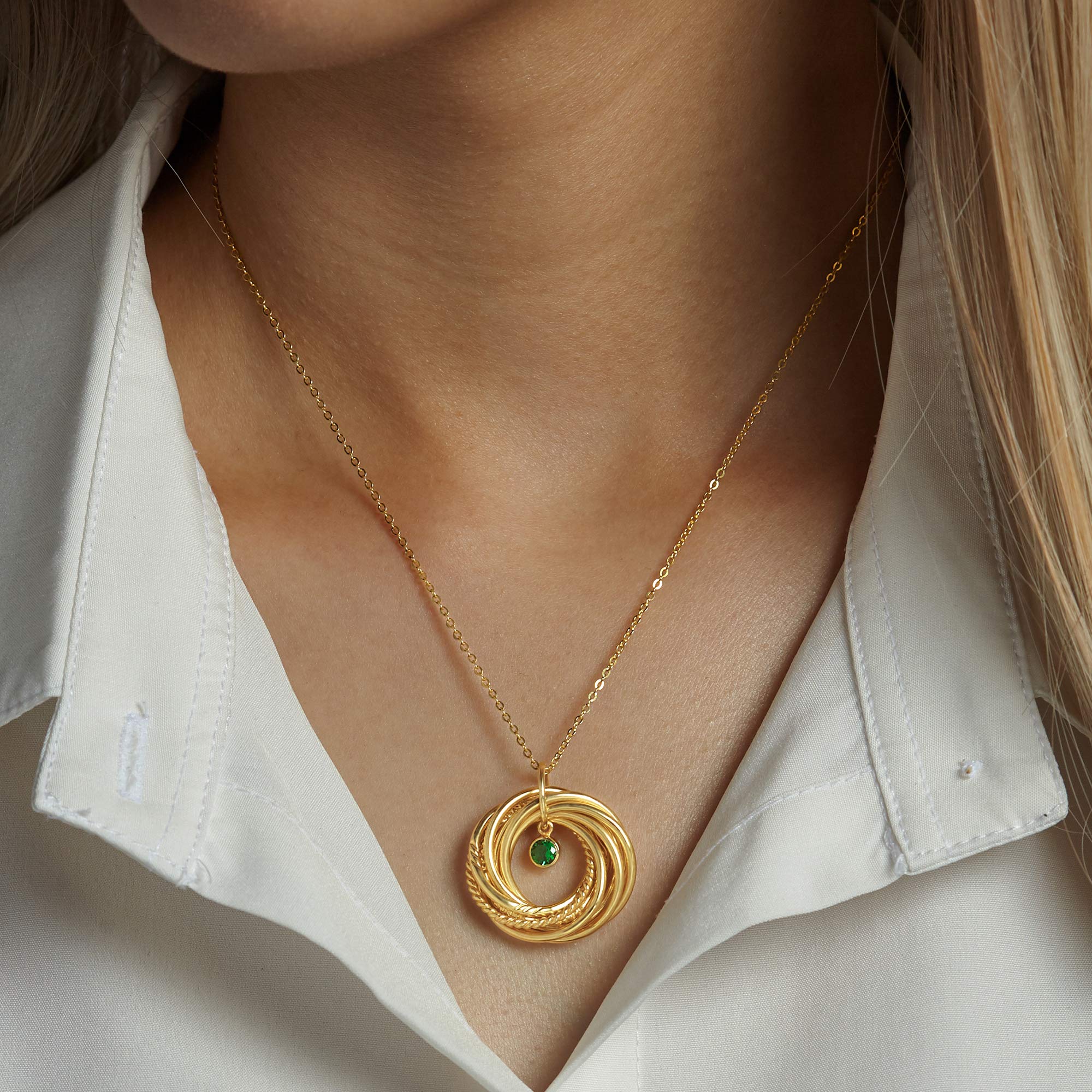 70th Birthday Necklace for Women - 7 Rings 7 Decades Personalized Birthstone Jewelry | 925 Sterling Silver & 18K Gold Plated Gift for Mom, Grandma, Nana | Perfect for Milestone Celebrations, Mother's Day & Retirement Gifts
