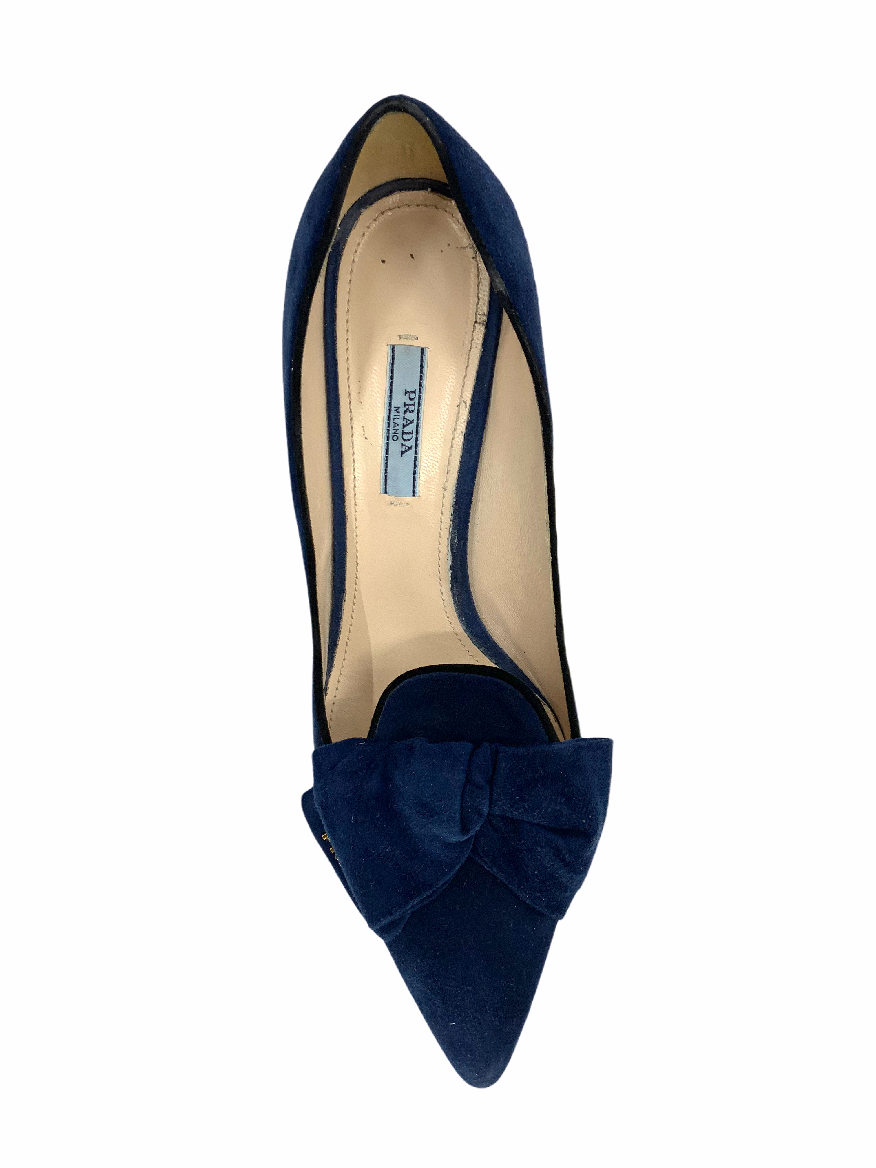 Prada Suede Bow Pumps Women's Size 10 - Elegant Pointed Toe Heels for Office, Party & Wedding Events