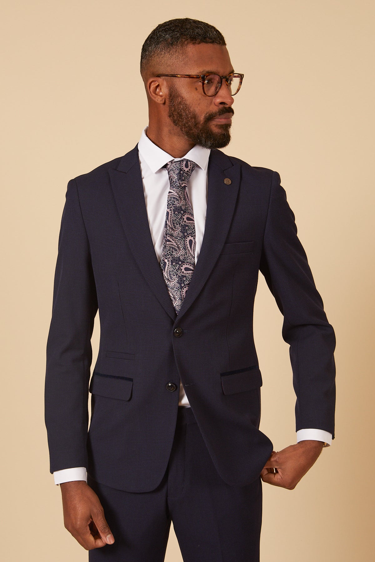 BROMLEY Navy Check Two Piece Suit - Cardiff City F.C. Inspired Outfit Worn by Will Fish | Premium Men's Formal Wear for Weddings, Business Meetings & Special Events