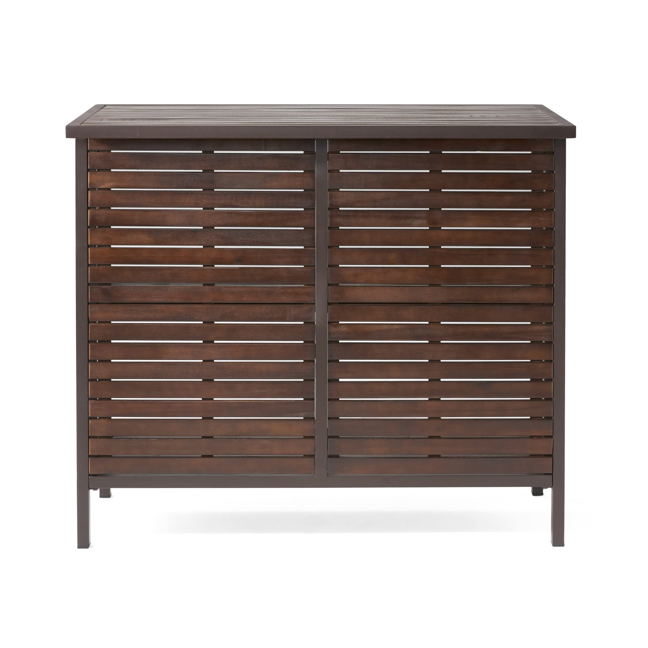 Rustic Acacia Wood Bar Table with Dark Brown Finish & Metal Base - Perfect for Kitchen Islands, Dining Rooms, and Outdoor Entertaining