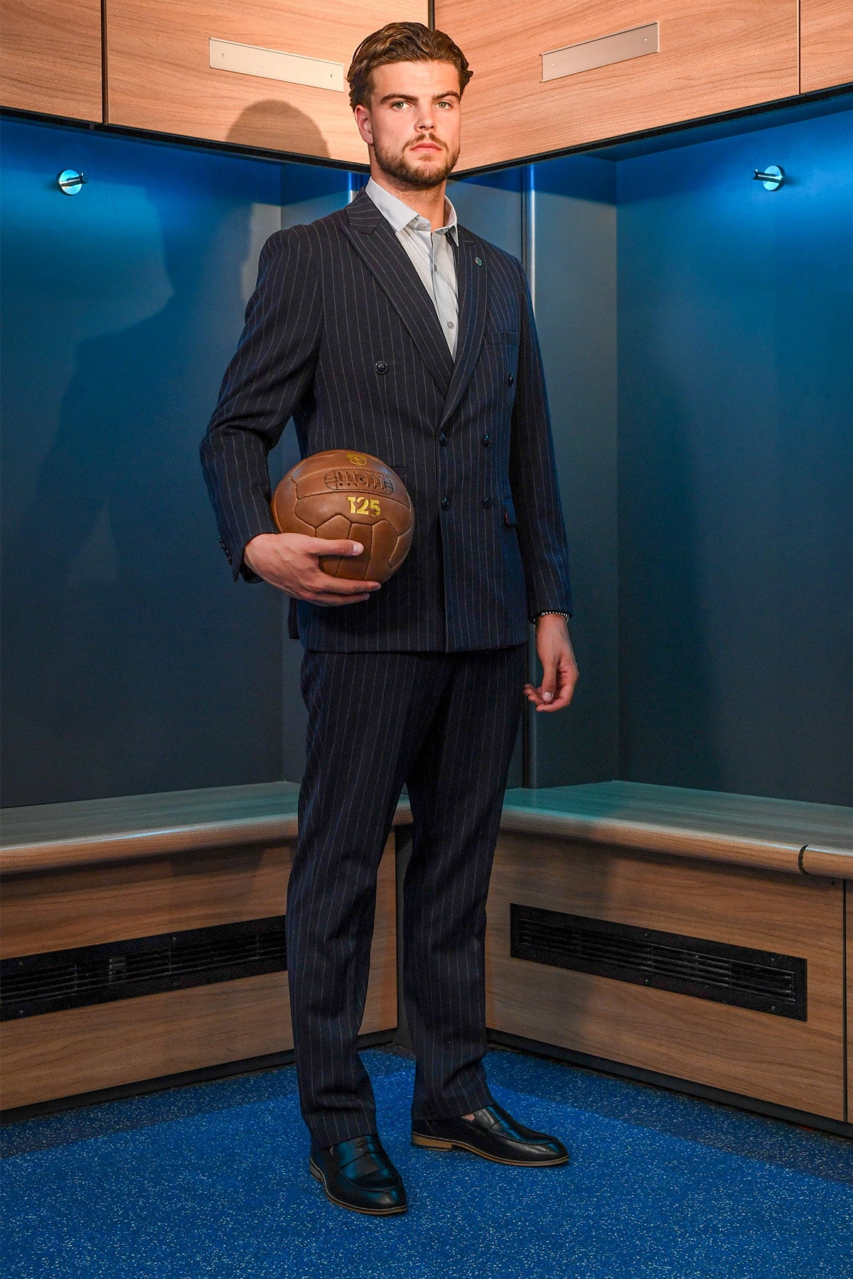 Cardiff City F.C. Navy Pinstripe Double Breasted Suit - Official Ollie Tanner Matchday Suit | Perfect for Football Matches, Weddings & Formal Events