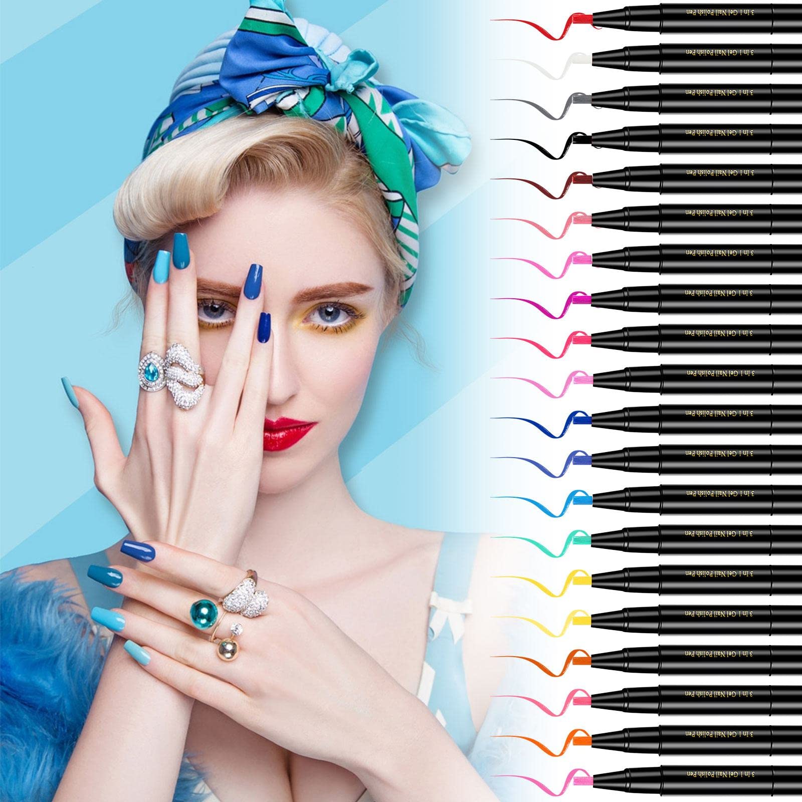 1PC 3-in-1 One Step Nail Gel Pen Set - 20 Colors Nail Polish Pens (2ml Each) - No Base or Top Coat Needed - DIY Nail Art Drawing Kit for Home & Salon Use - Perfect for Manicures, Pedicures & Nail Designs - TWFERR Beauty Products