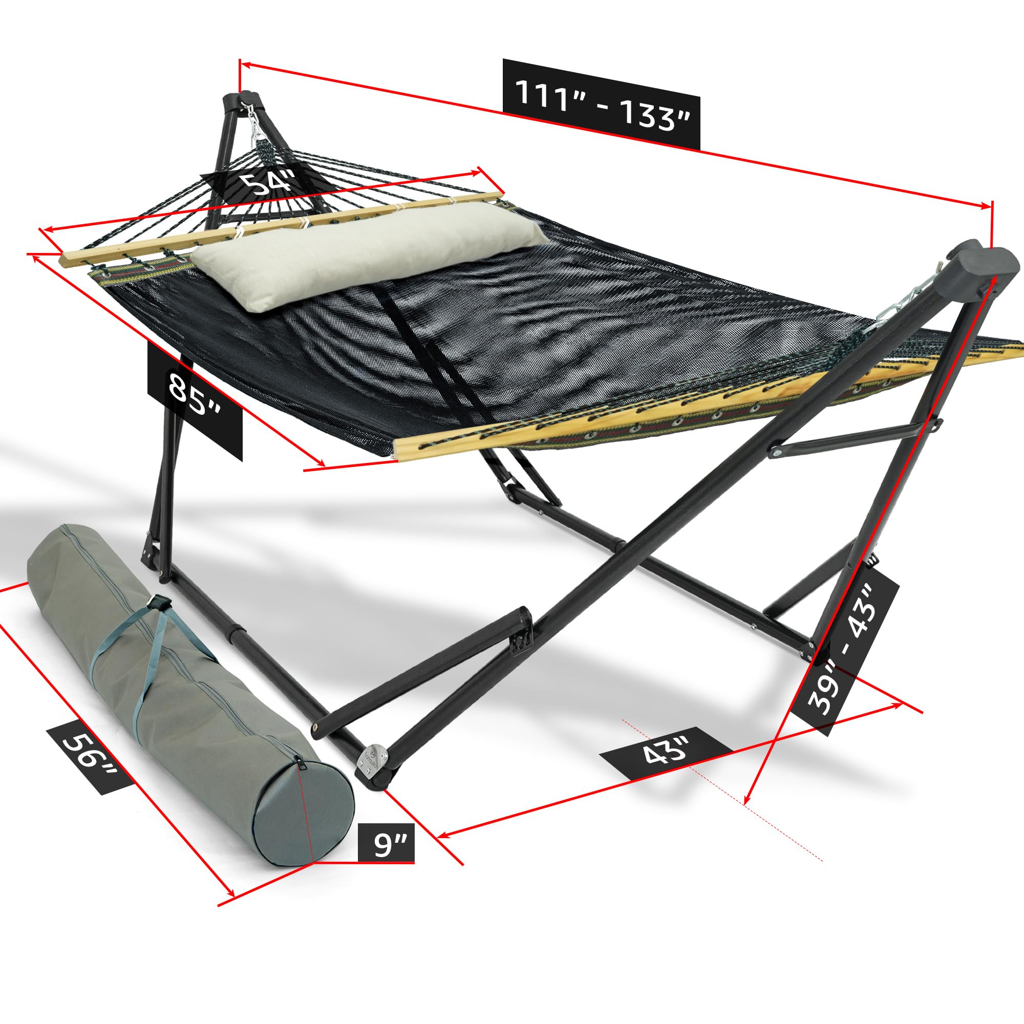Tranquillo Unity Adjustable Heavy Duty Hammock Stand - 800 lbs Capacity Steel Frame for 2 Person Hammock - Premium Pre-Assembled Indoor/Outdoor Hammock Stand (Black) - Perfect for Backyard, Patio, Camping & Beach Relaxation