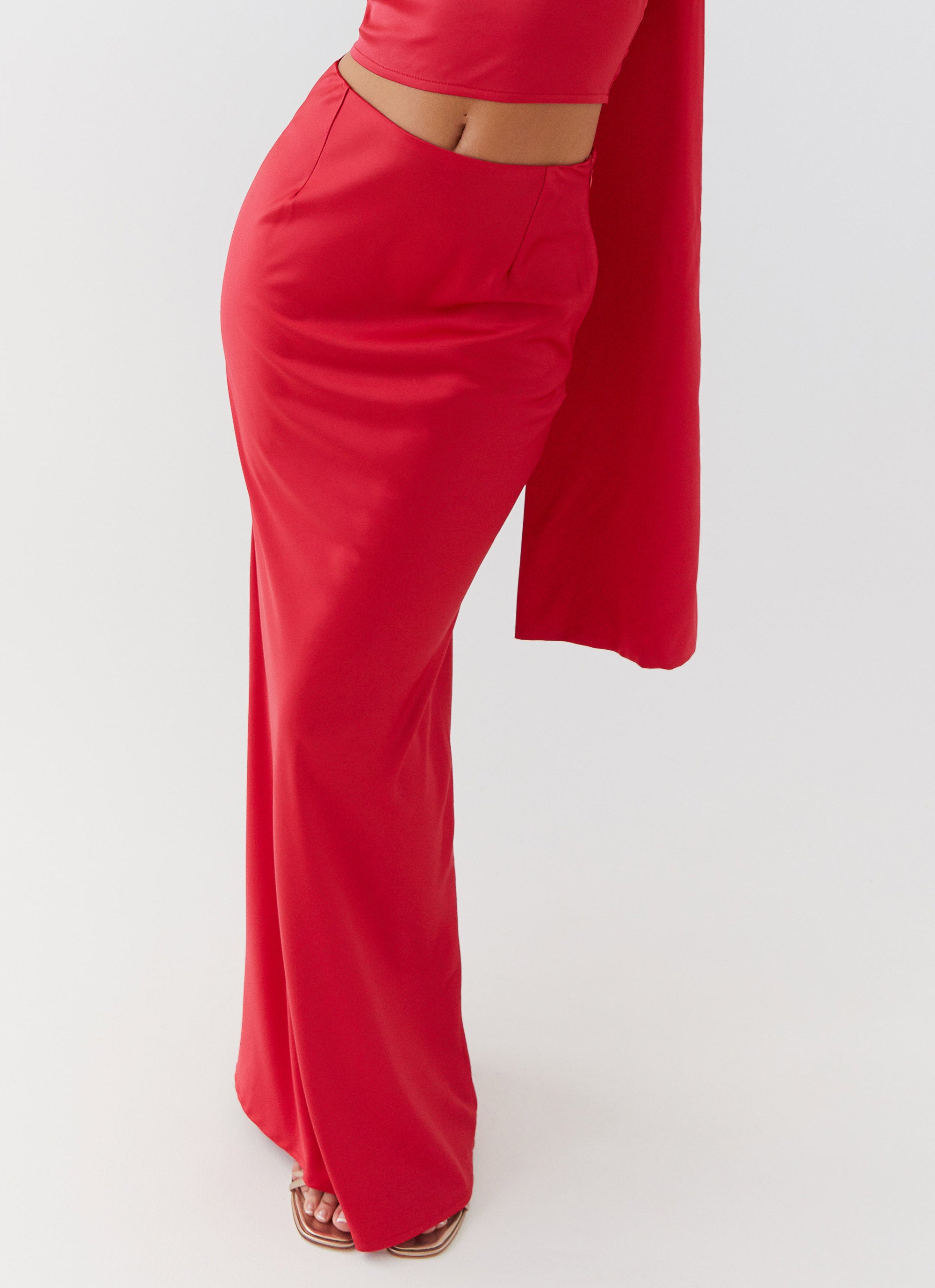 Josefina Satin Maxi Skirt for Women - Elegant Rouge Red Flowy Long Skirt - Perfect for Weddings, Parties & Evening Events