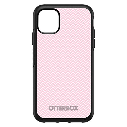 Pink & White Thin Chevron Pattern On Black Case