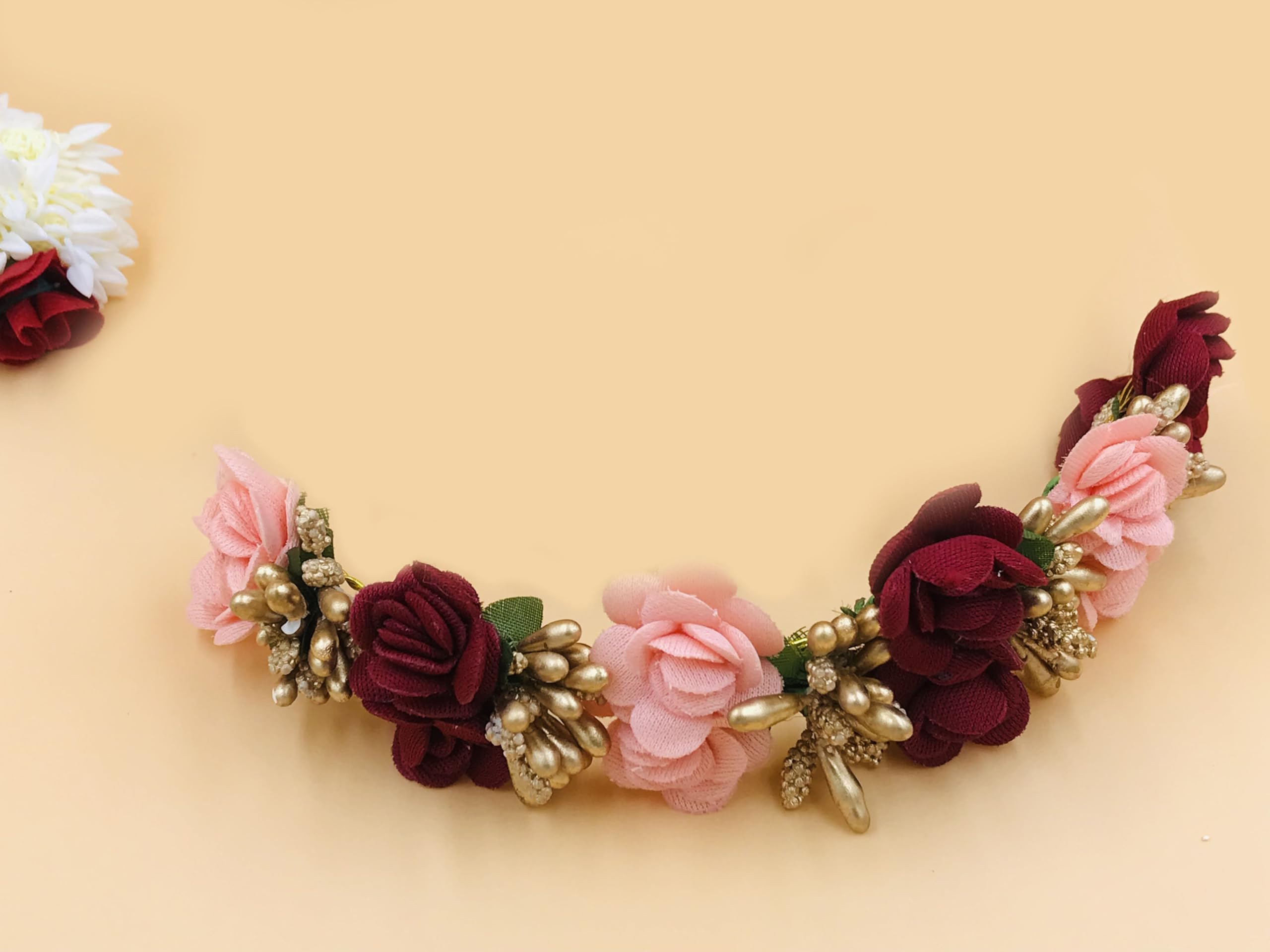 GadinFashion™ Pink Juda Hair Bun - Artificial Flower Gajra Hair Accessories for Women & Girls | Wedding & Party Hair Scrunchies Rubber Band Set | Perfect for Bridal, Festivals & Special Occasions