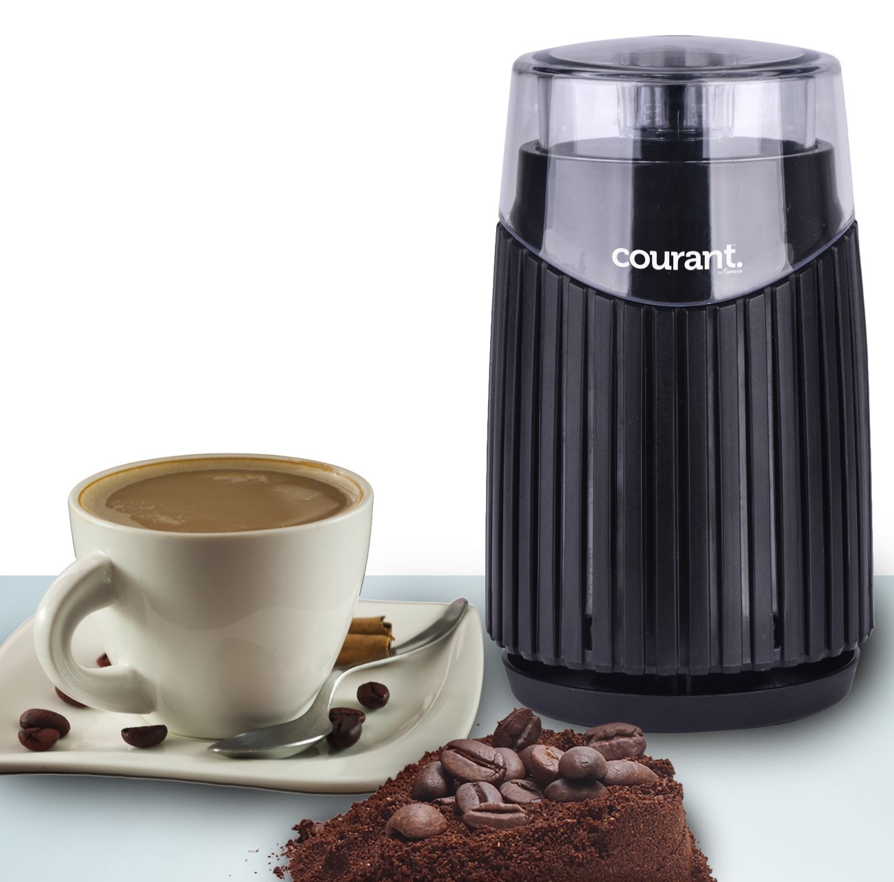 Premium Electric Coffee Grinder One Touch - Heavy Duty Stainless Steel Blades, 150W Powerful Motor for Coffee Beans & Spices - Durable Black Base - Perfect for Home Kitchens & Coffee Shops