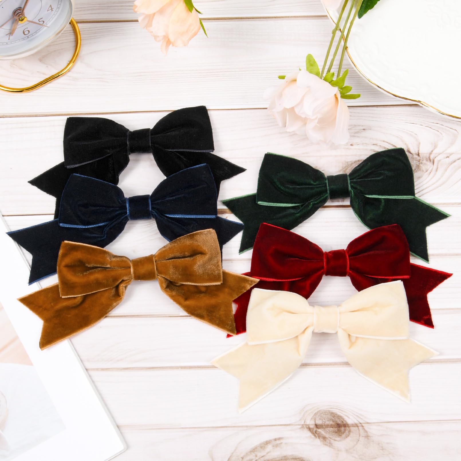 6PCS Velvet Hair Bows - Big Fall Alligator Clips Hair Ribbon Clips for Women, Girls, Toddlers & Baby | Hair Accessories for Parties, Weddings & Daily Wear