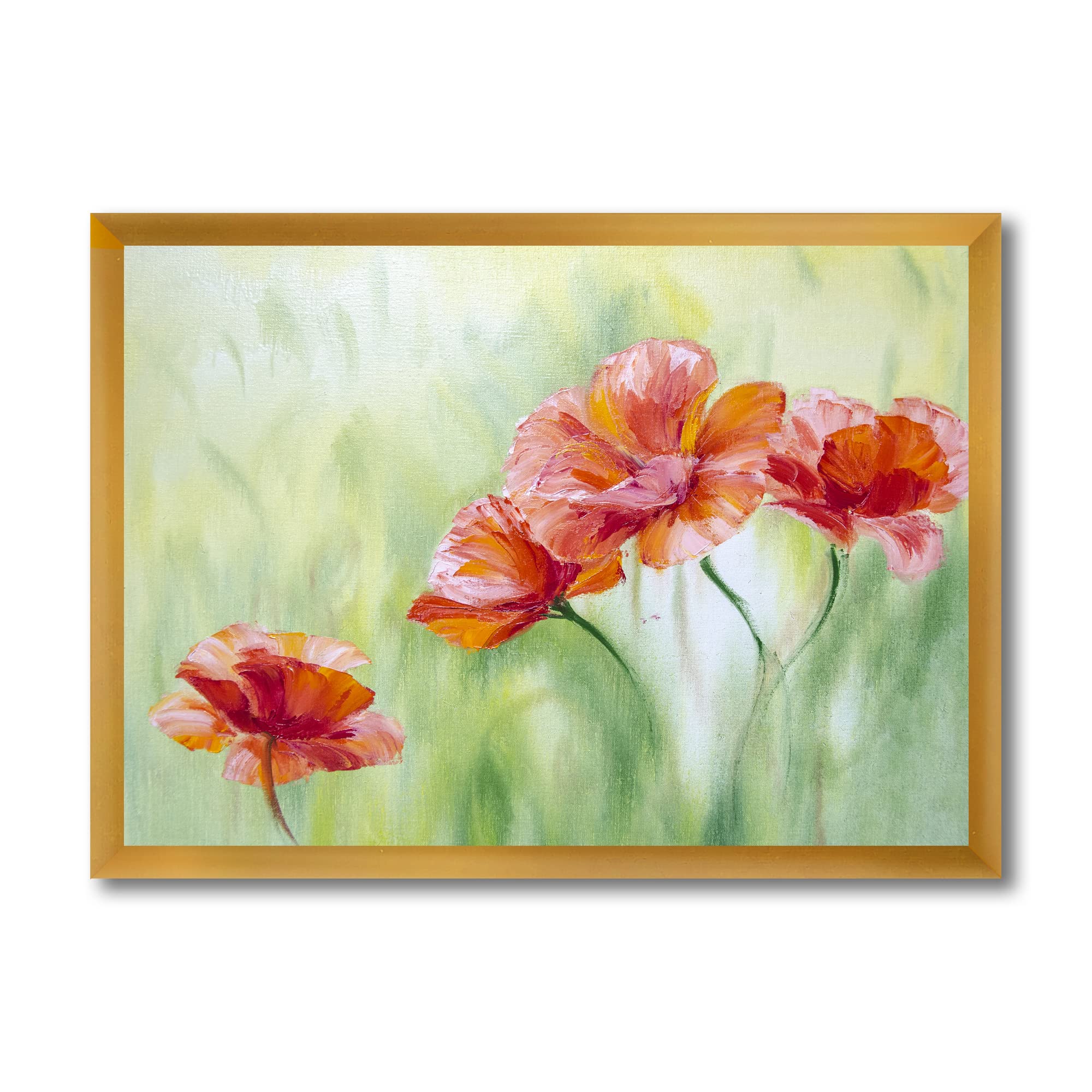 DesignQ Red Blossoming Poppies Traditional Framed Wall Art - Vintage Floral Home Decor for Living Room, Bedroom & Office