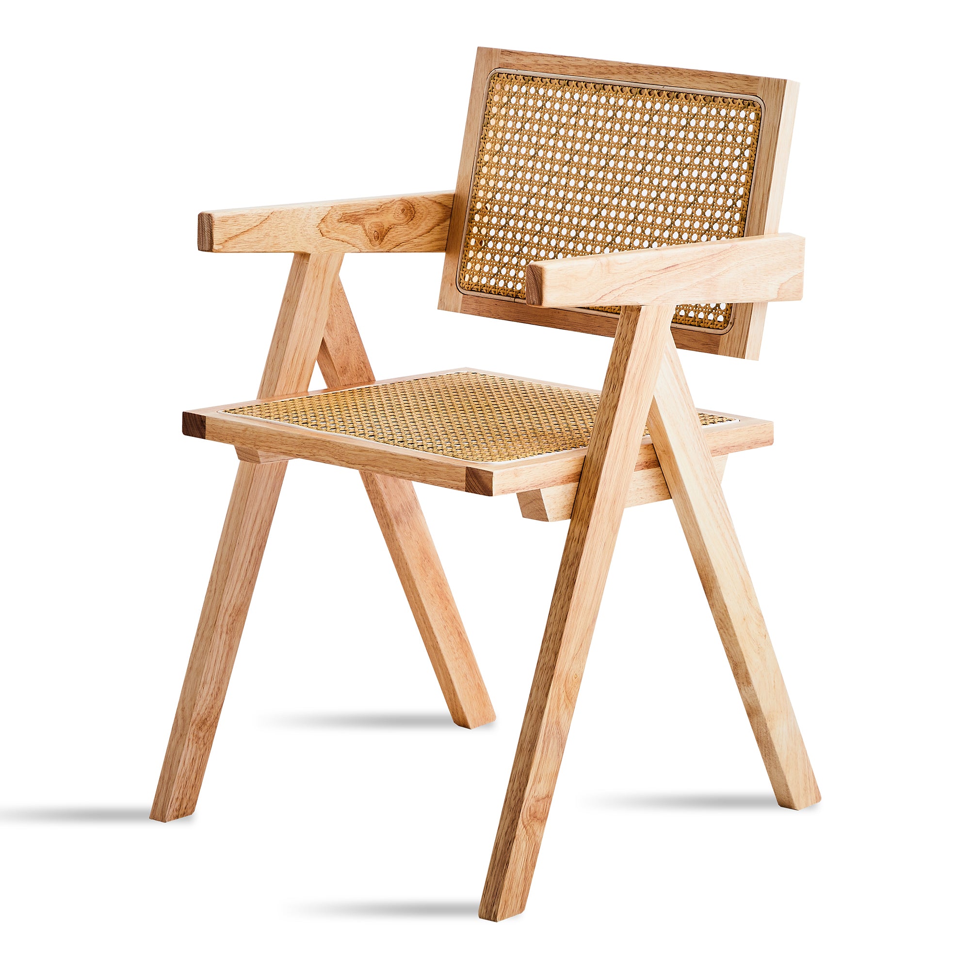 Solid Wood Dining Chairs with Armrests - Natural Rubber Wood & Rattan Woven Design for Kitchen, Dining Room, or Outdoor Patio