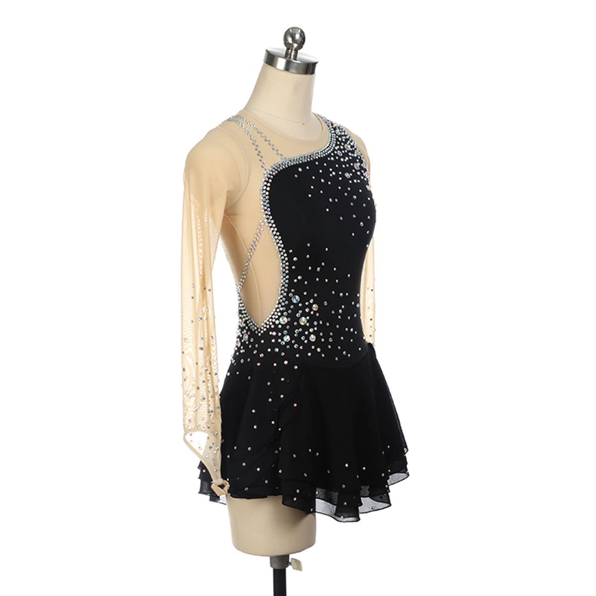 Elegant Women's Figure Skating Dress with Rhinestones - Long Sleeve Ice Skating Leotard for Winter Sports & Gymnastics Performance | Perfect for Competitions, Shows, and Practice Sessions