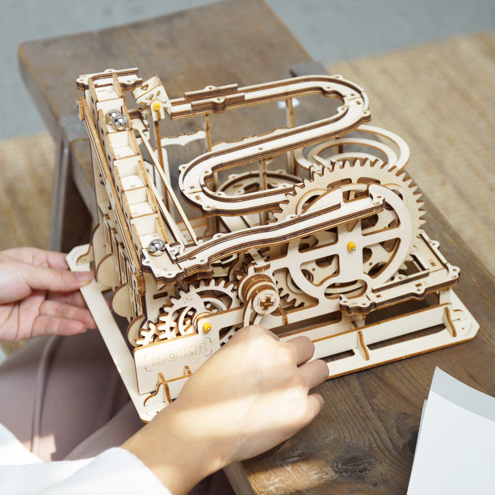 ROKR Wooden 3D Puzzle Marble Run Mechanical Model Kit - DIY Self-Assembly Brain Teaser for Adults & Teens - STEM Educational Toy for Home Office Decor & Stress Relief