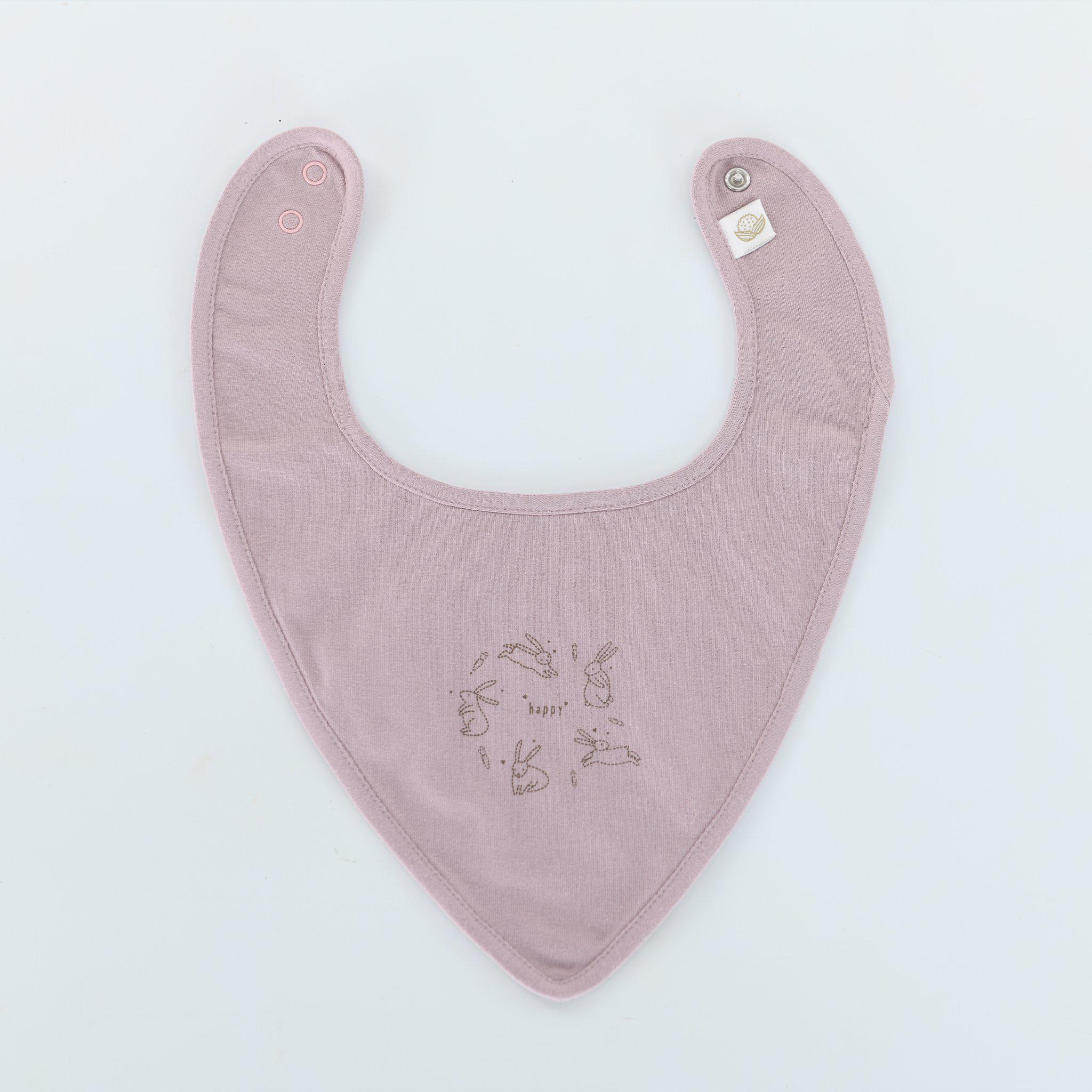 Organic Happy Bunny Bib - Soft & Eco-Friendly Baby Feeding Accessory for Mealtime & Playtime - Wood Rose Design