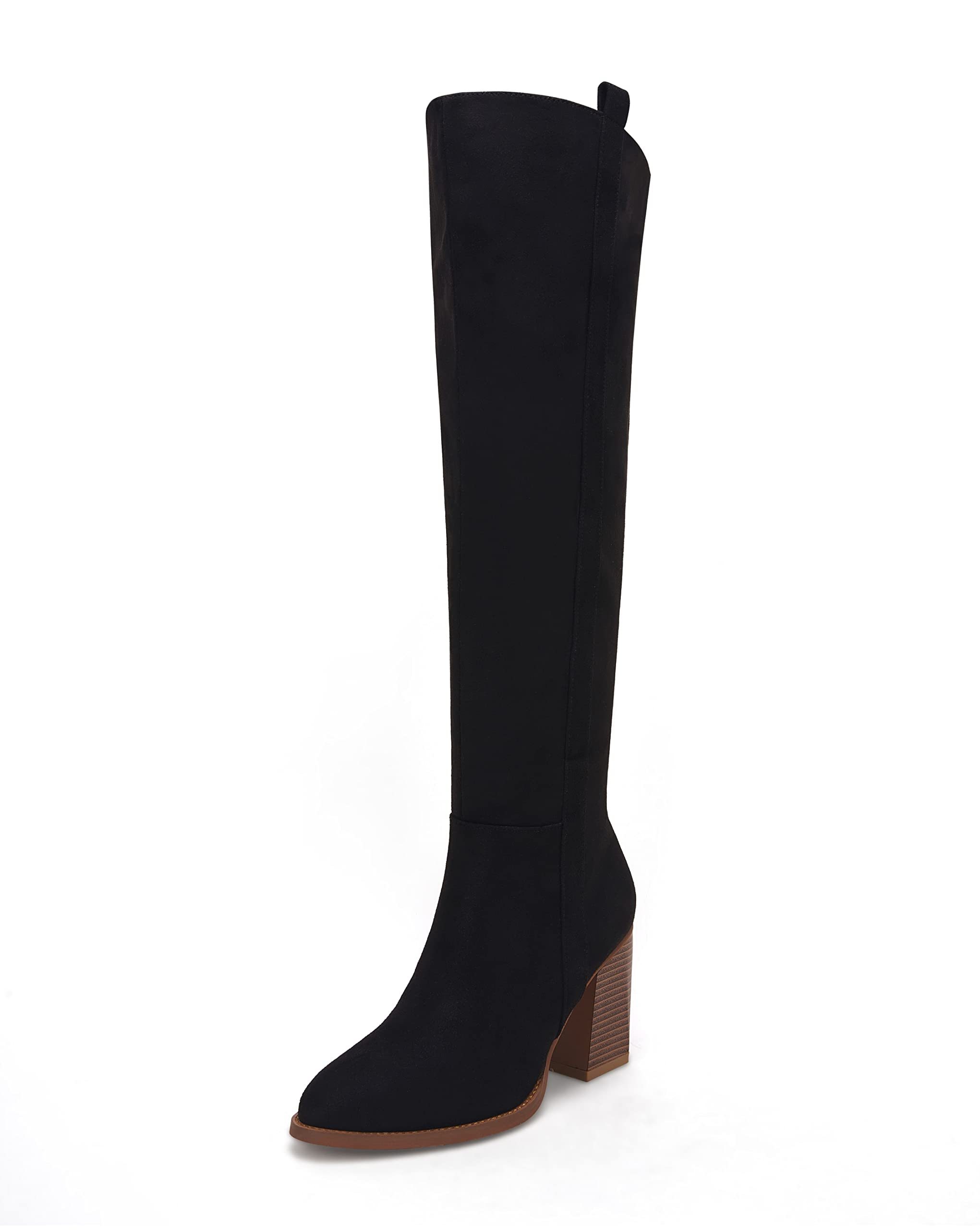 Ermonn Women's Faux Suede Knee High Boots with Side Zipper - Chunky Heel Winter Boots for Women | Stretchable & Comfortable | Perfect for Snow, Cold Weather & Fashion Outfits