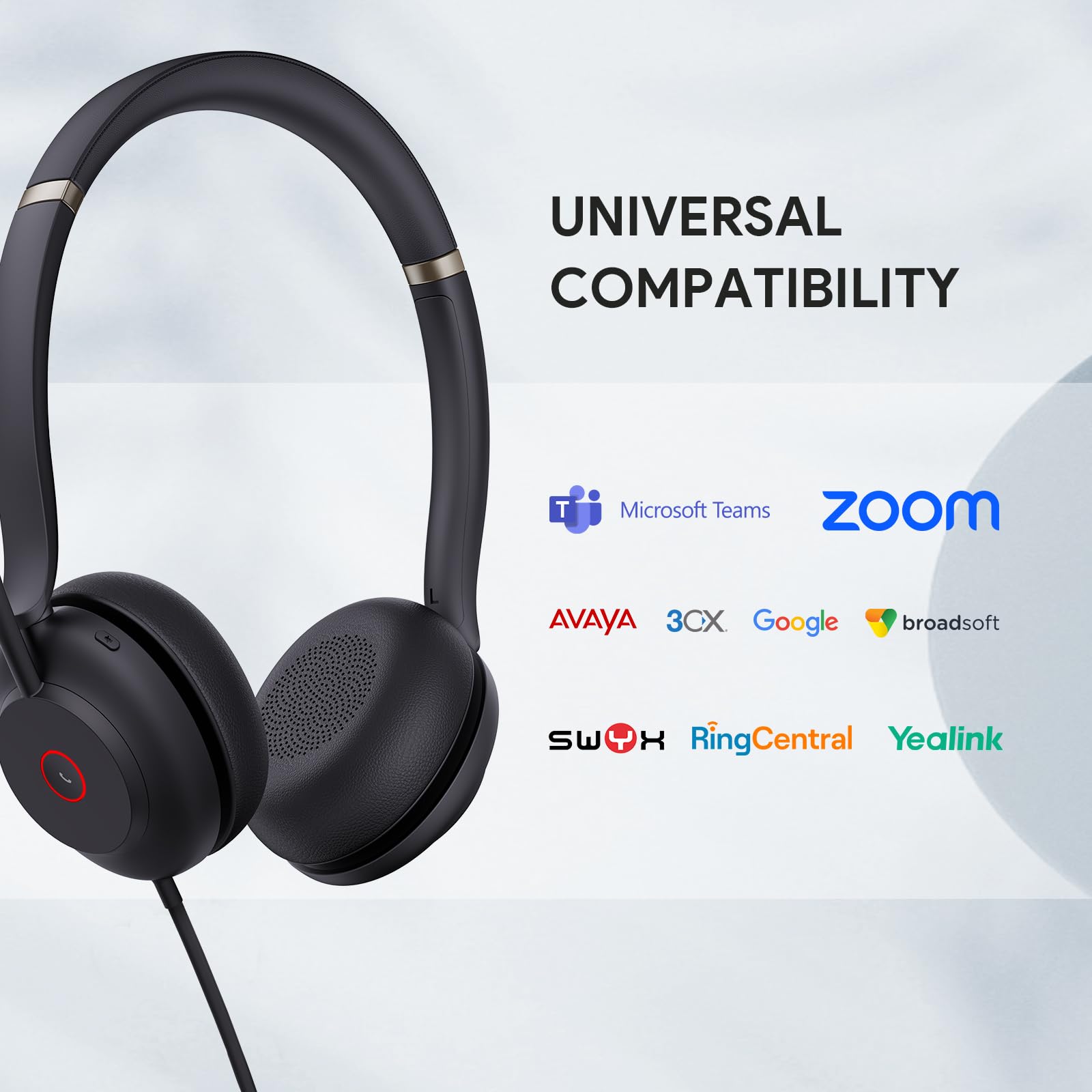 Yealink UH37 USB Headset with Noise Cancelling Microphone - Wired Computer Headset for PC/Laptop/Softphone - Compatible with Zoom/Teams/Skype (Includes USB-A & USB-C Cables) - Perfect for Home Office, Call Centers & Remote Work