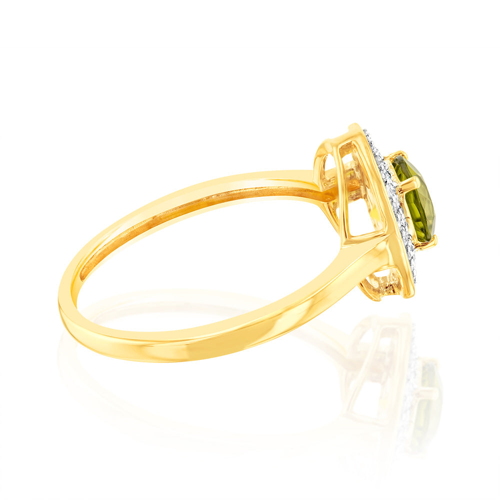 0.87 Carat Natural Peridot and Diamond Ring in 9K Yellow Gold - Elegant Birthstone Jewelry for August, Anniversary Gifts & Special Occasions
