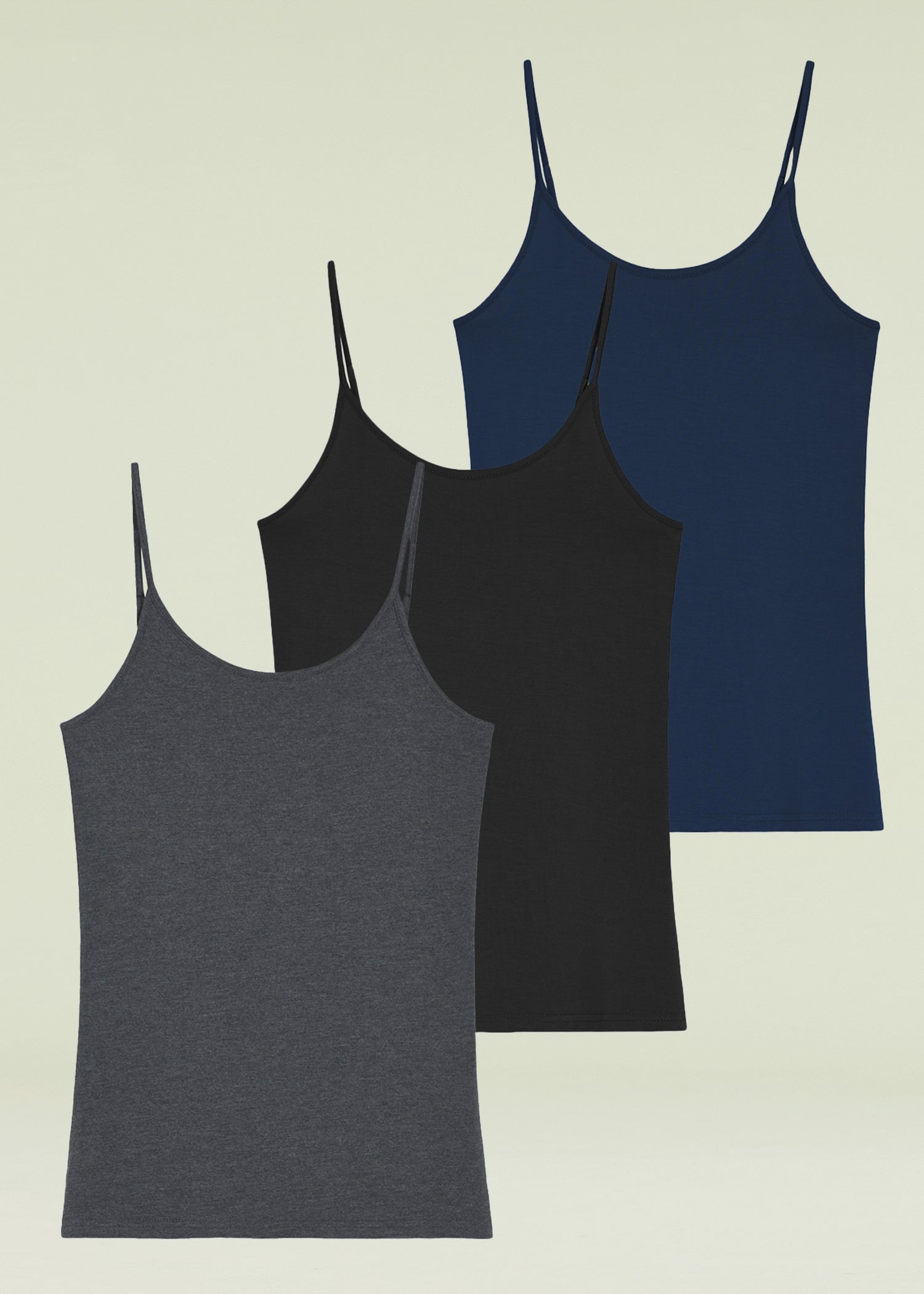 Women's Bamboo Viscose Adjustable Strap Cami Tank Top 3 Pack - Soft Breathable Summer Tops for Casual Wear, Layering & Lounge