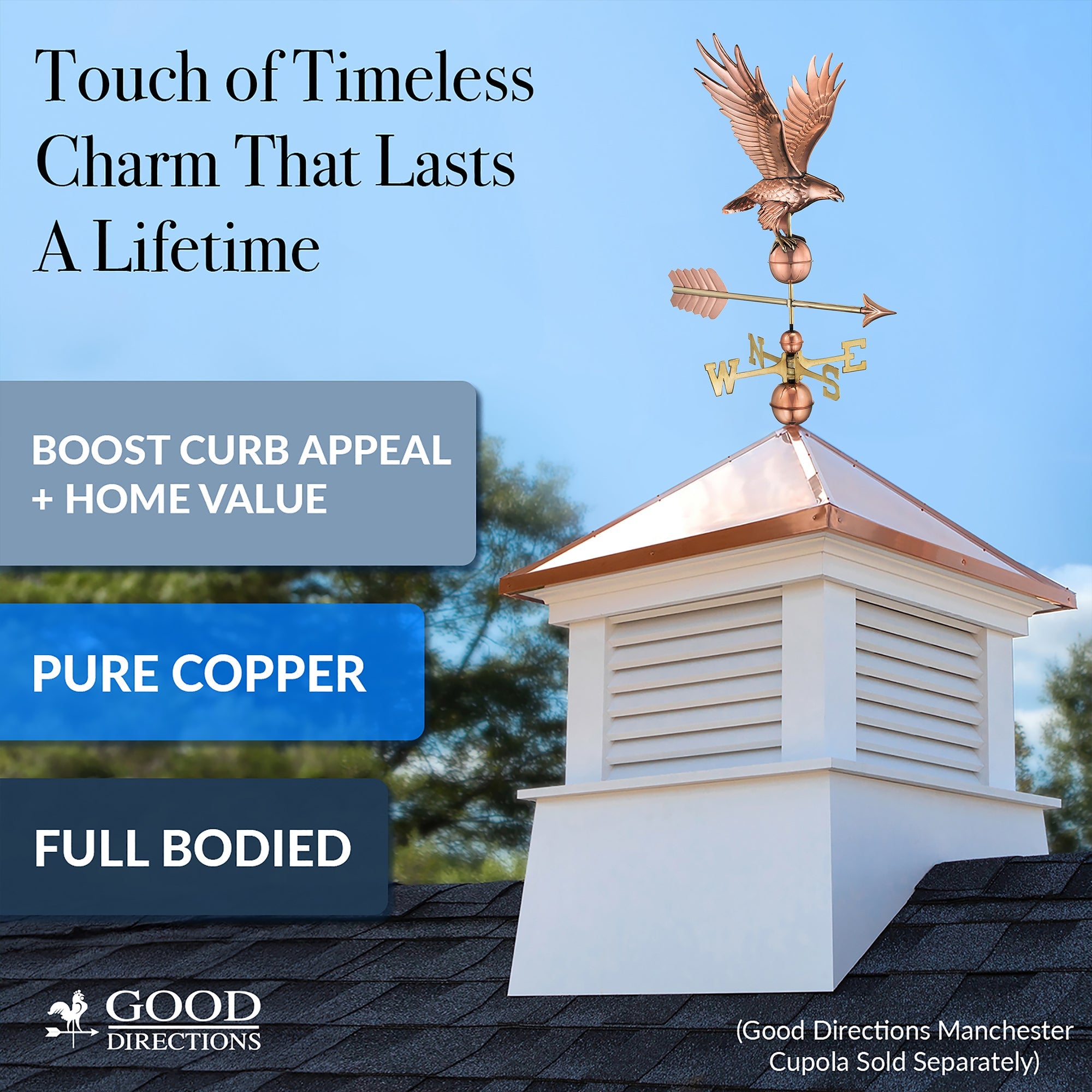 Freedom Eagle Weathervane - Handcrafted Copper Weather Vane for Roof, Garden & Farmhouse Decor | Perfect for Outdoor Home, Barn & Countryside Decoration