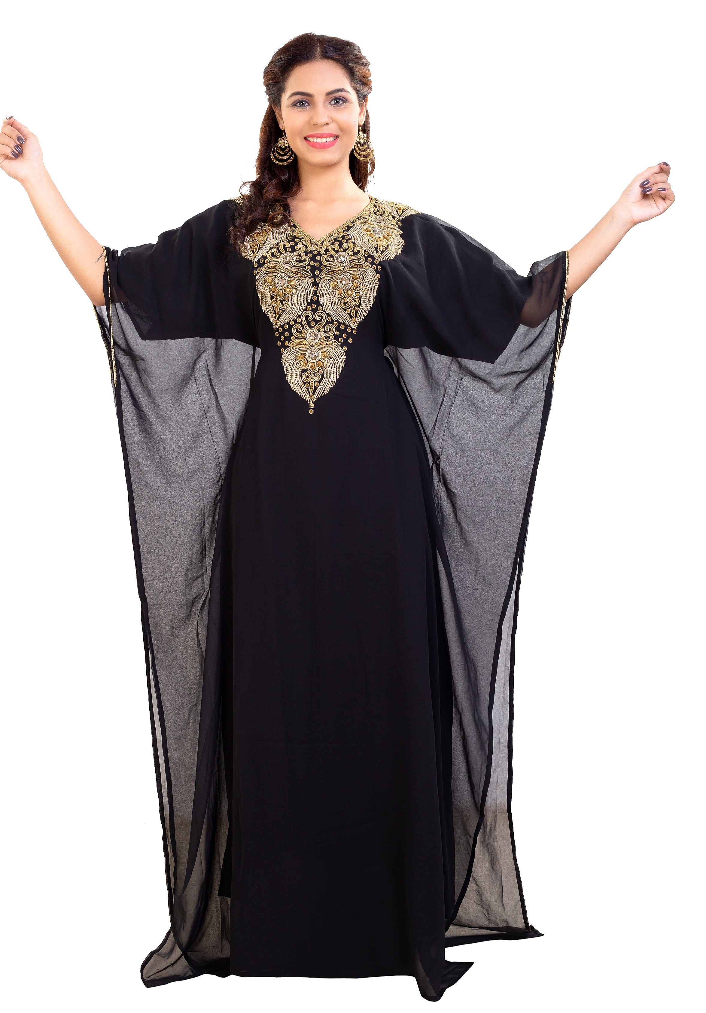 Embroidered Jellabiya Maxi Dress for Women - Elegant Long Boho Kaftan with Intricate Embroidery | Perfect for Eid, Ramadan, Wedding & Special Occasions