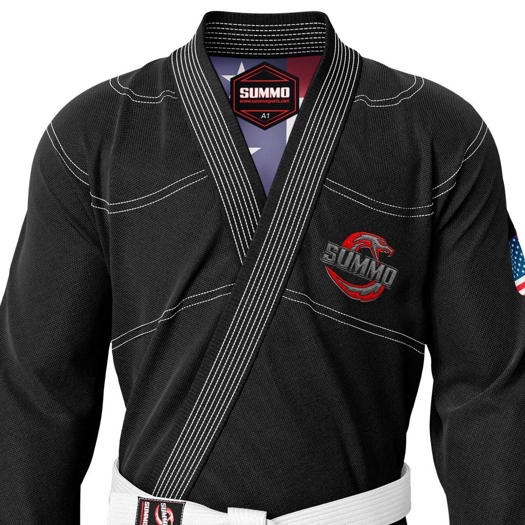 Premium American Black Sublimation Brazilian Pearl Weave Jiu Jitsu Gi with Built-in Rash Guard & Lining - Lightweight BJJ Uniform for MMA, Grappling & Competition Training