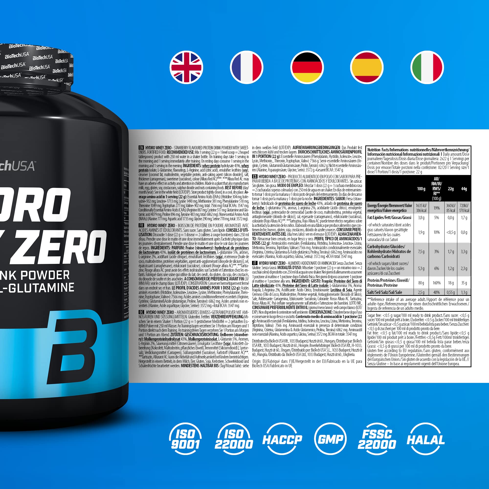 BioTechUSA Hydro Whey Zero Protein Powder - Premium Hydrolyzed Whey Isolate for Muscle Recovery & Growth - Ideal for Post-Workout, Fitness & Bodybuilding