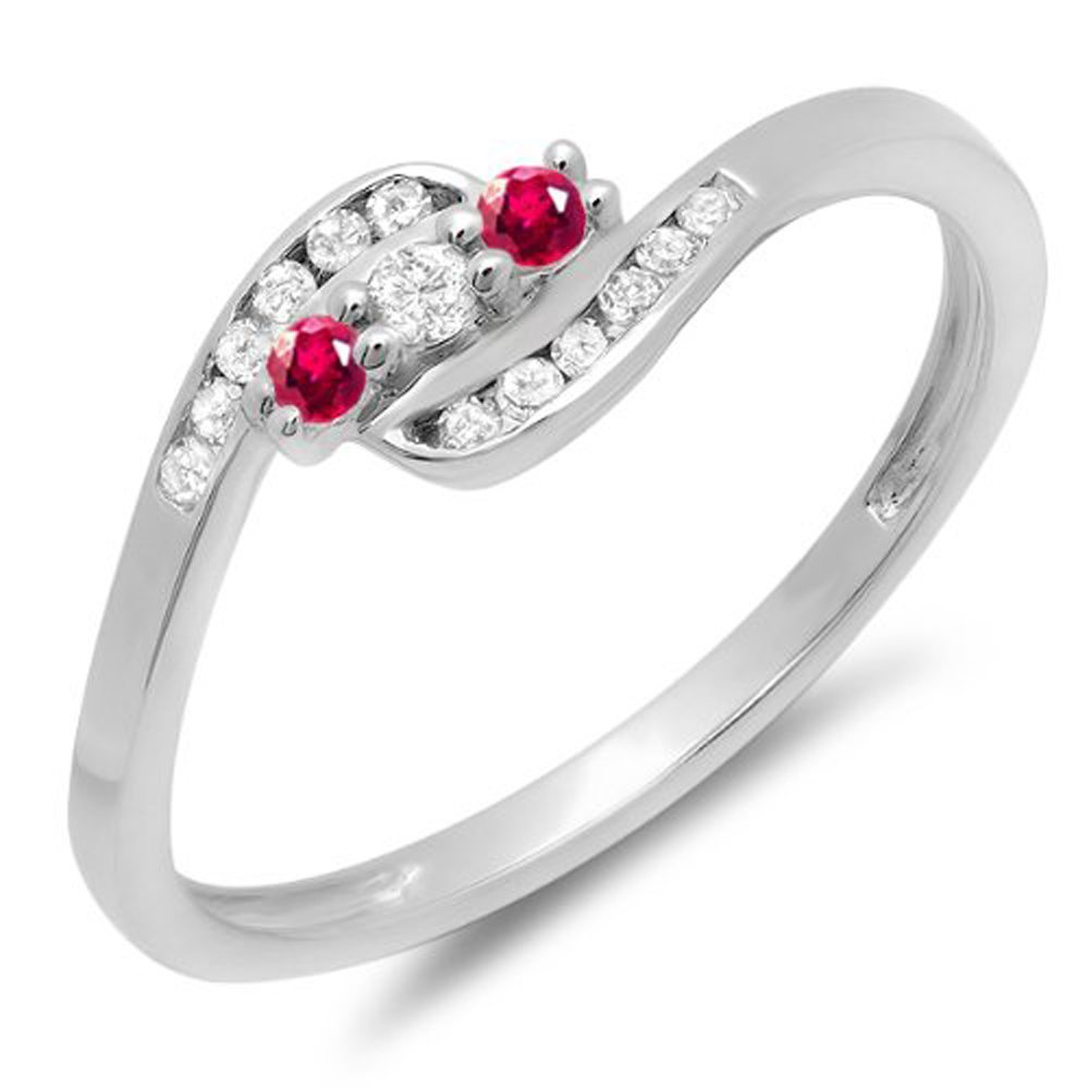 18K Solid White Gold Round Ruby & Diamond Women's Wedding Ring - Dazzlingrock Collection Anniversary Promise Band for Her, Perfect for Engagement, Proposal, and Special Occasions