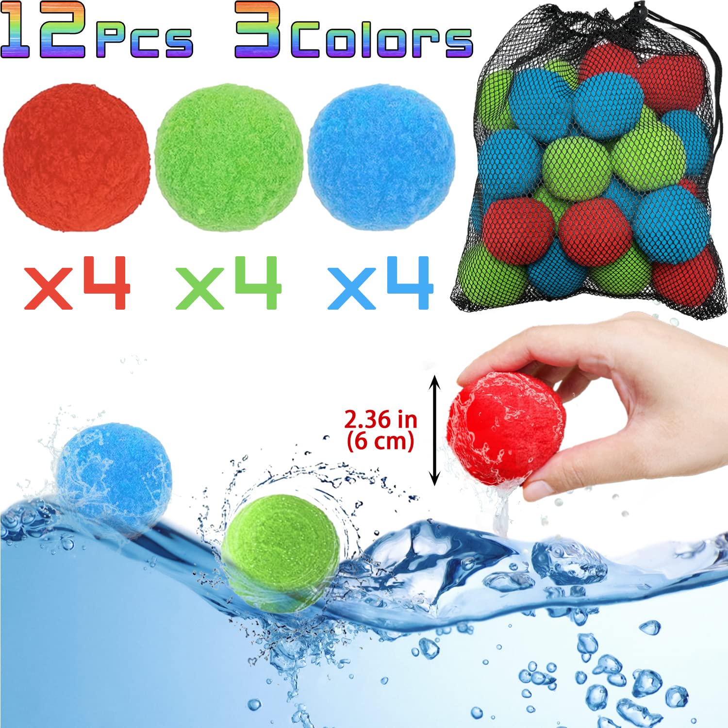 12 Pack Reusable Water Balloons for Kids & Adults - Easter Basket Stuffers, Outdoor Yard Games, Summer Pool & Beach Toys - Fun Water Balloon Fights for Ages 3-12, Teens & Family Parties