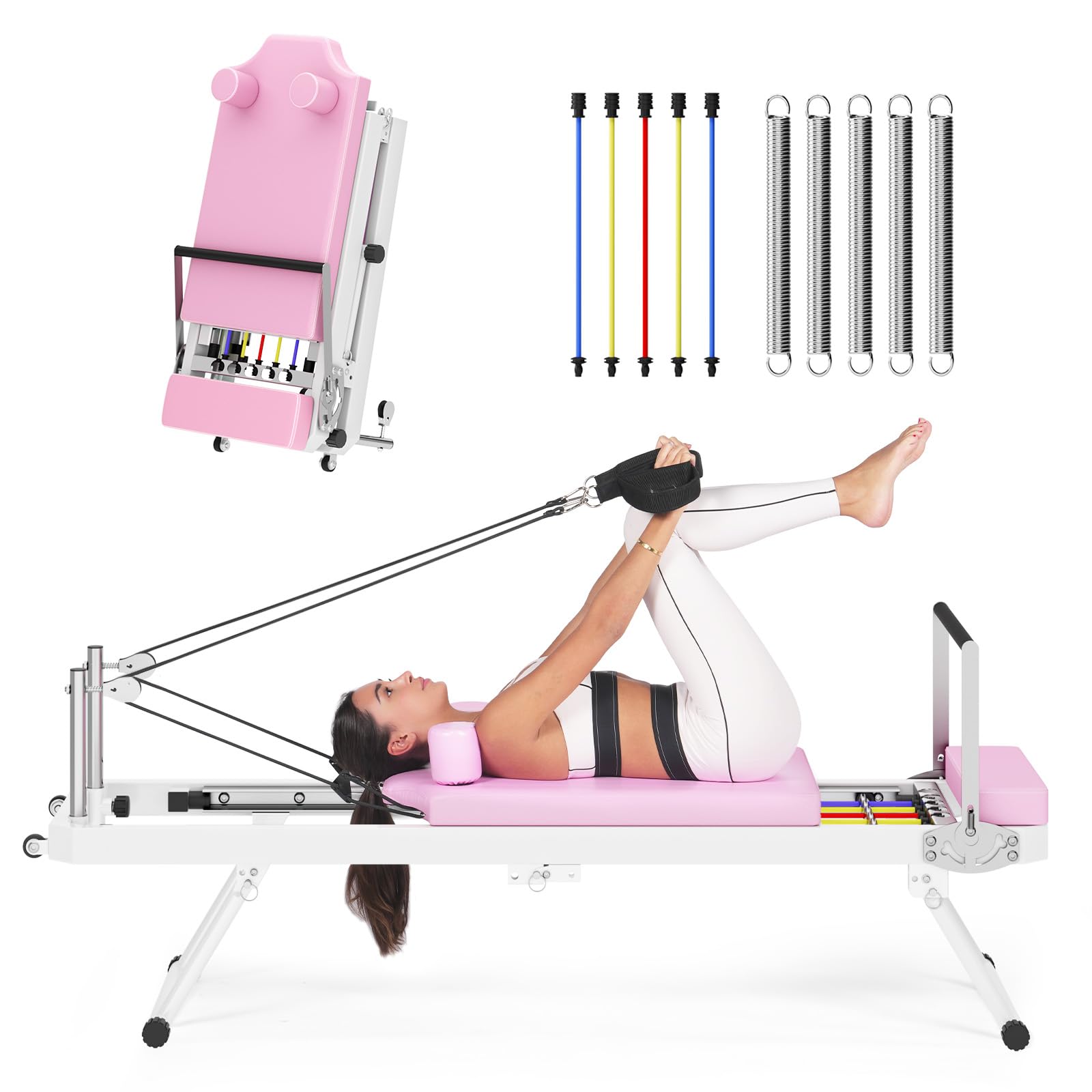 Foldable Pilates Reformer Machine for Home & Gym - Dual Resistance Springs & Cords, 400 lbs Capacity - Perfect for Cardio, Strength Training & Rehabilitation Exercises