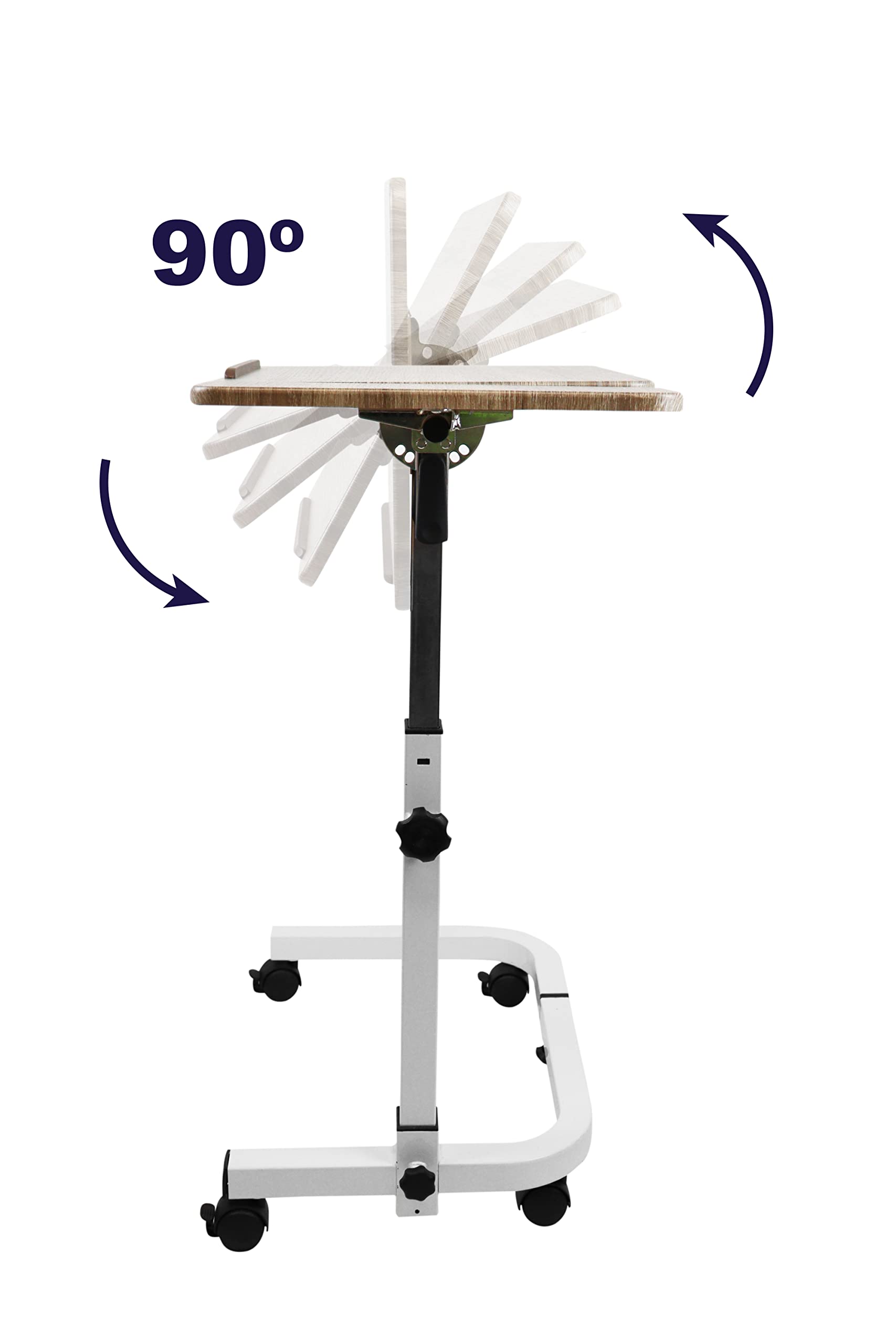 KMINA Adjustable Height Overbed Table with Wheels - Tilt Top Bed Tray for Home & Hospital Use - Perfect for Eating, Working, Reading in Bed or as Medical Bedside Table