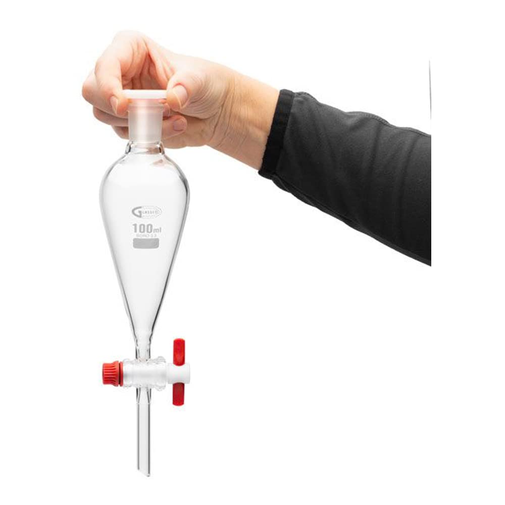 United Scientific™ SF149-1000 Laboratory Grade 1000mL (1L) Separatory Funnel with Heavy Wall Conical Design, 24/40 Joints & PTFE Stopcock - Ideal for Chemical Extraction, Liquid Separation, and Lab Experiments