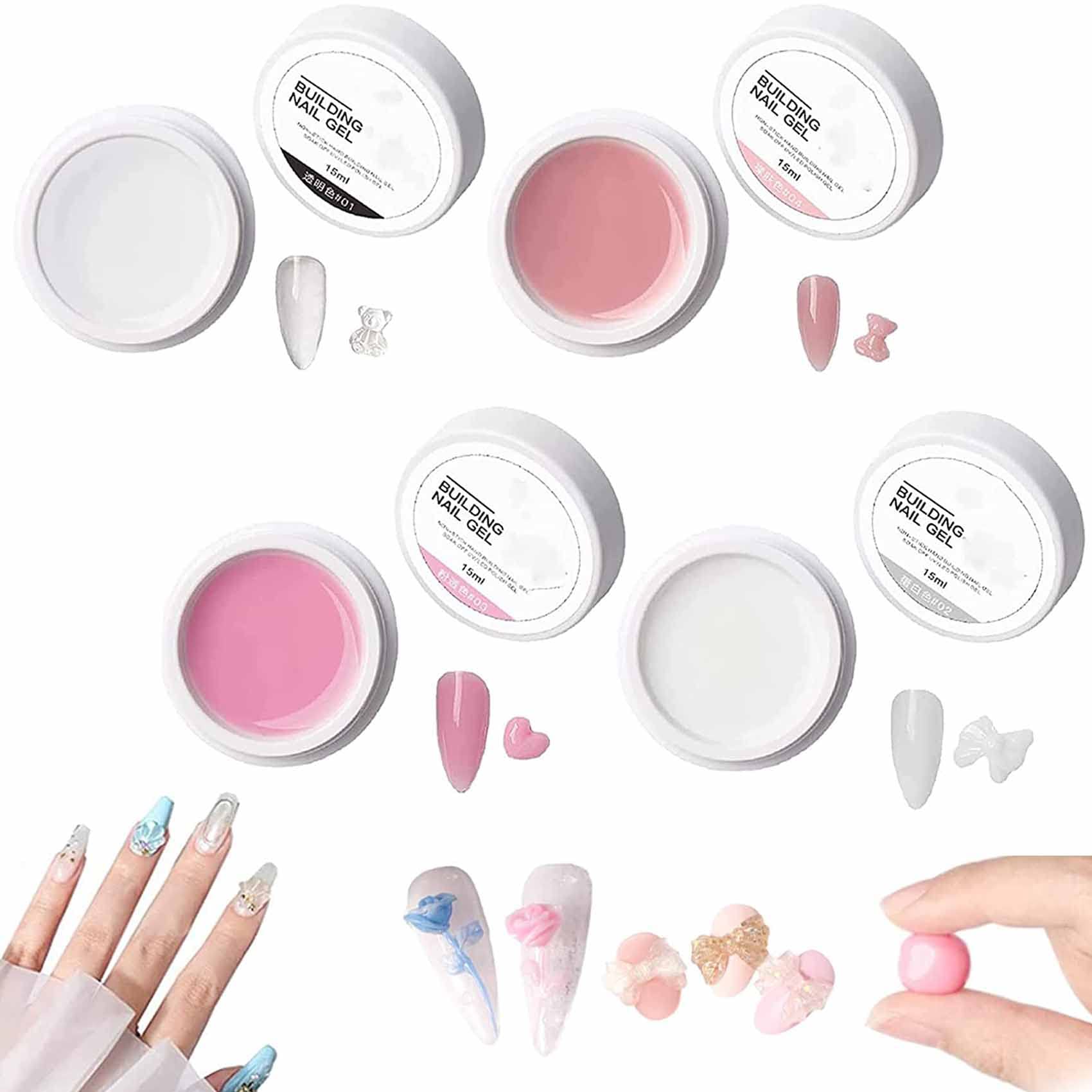 4 Pcs Nail Extension Builder Gel Kit - 15ml Solid Gel Nail Glue for 3D Sculpture & Non-Stick Hand Building - Professional & DIY Nail Art Manicure for Salon & Beginners - Perfect for Home Use, Nail Salons & Gift Giving